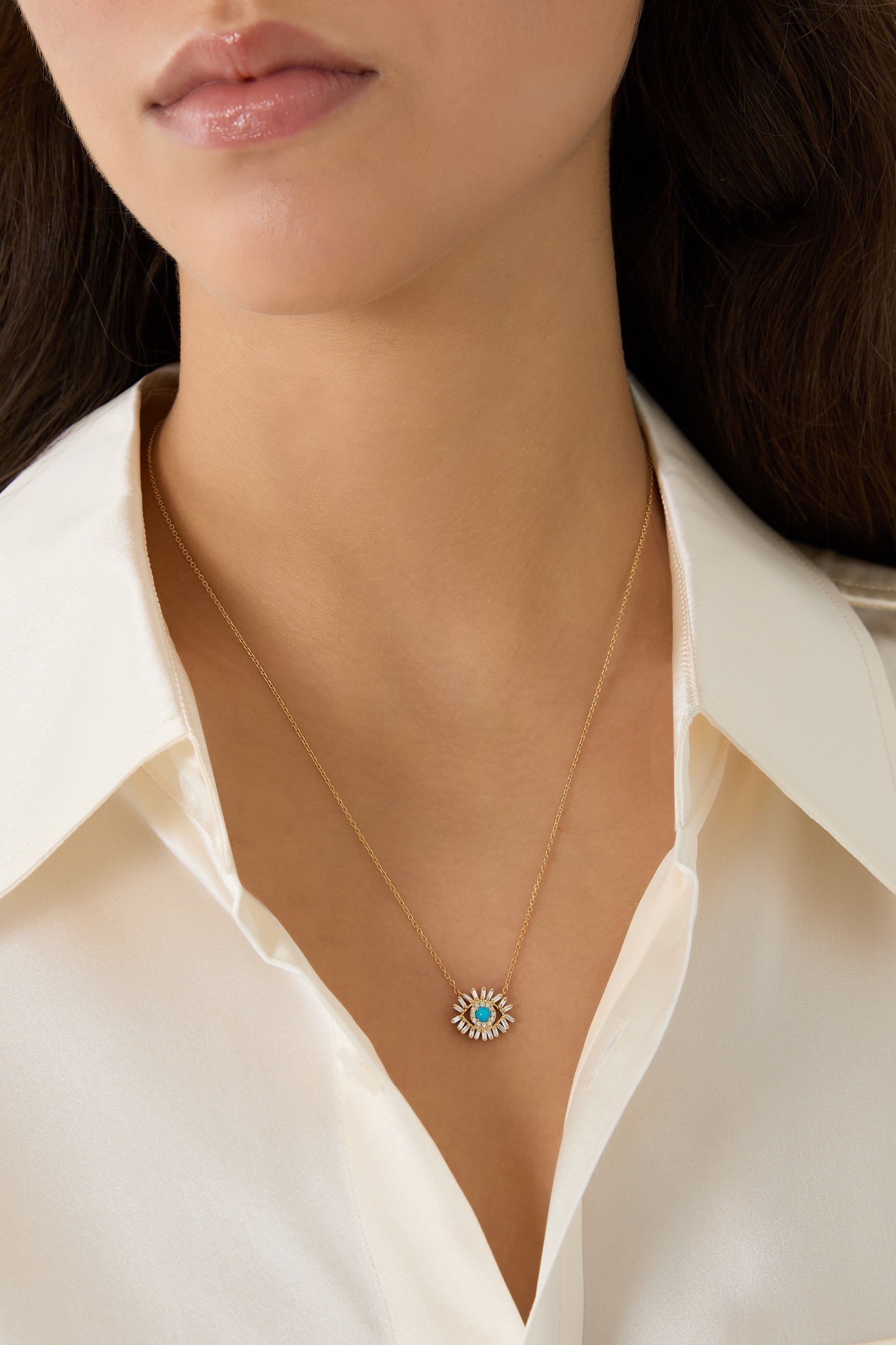 Evil Eye Mini Pendant, 18k Yellow Gold & Turquoise Stone, Diamonds