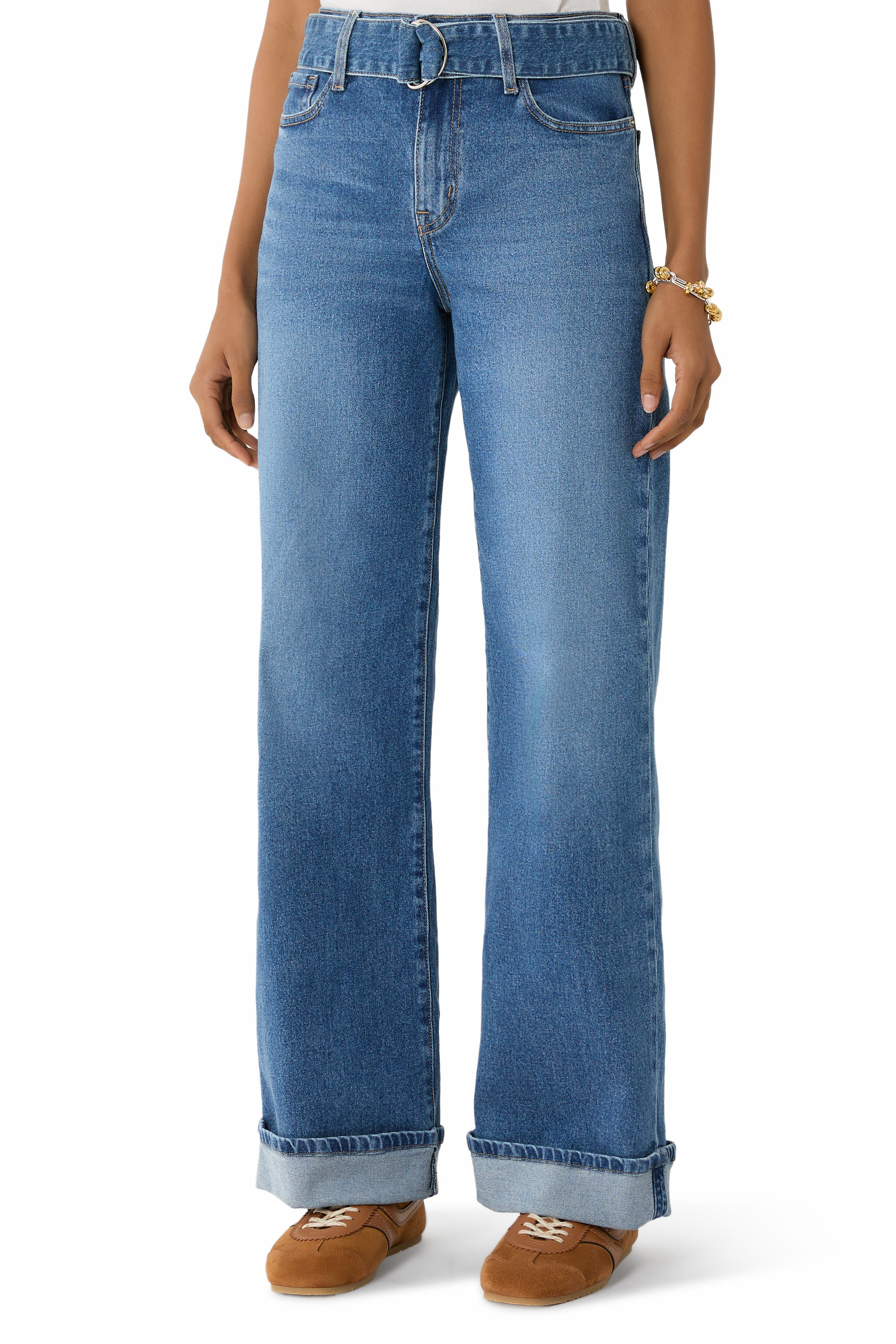 Mia Cuffed Mid-Rise Wide Jeans