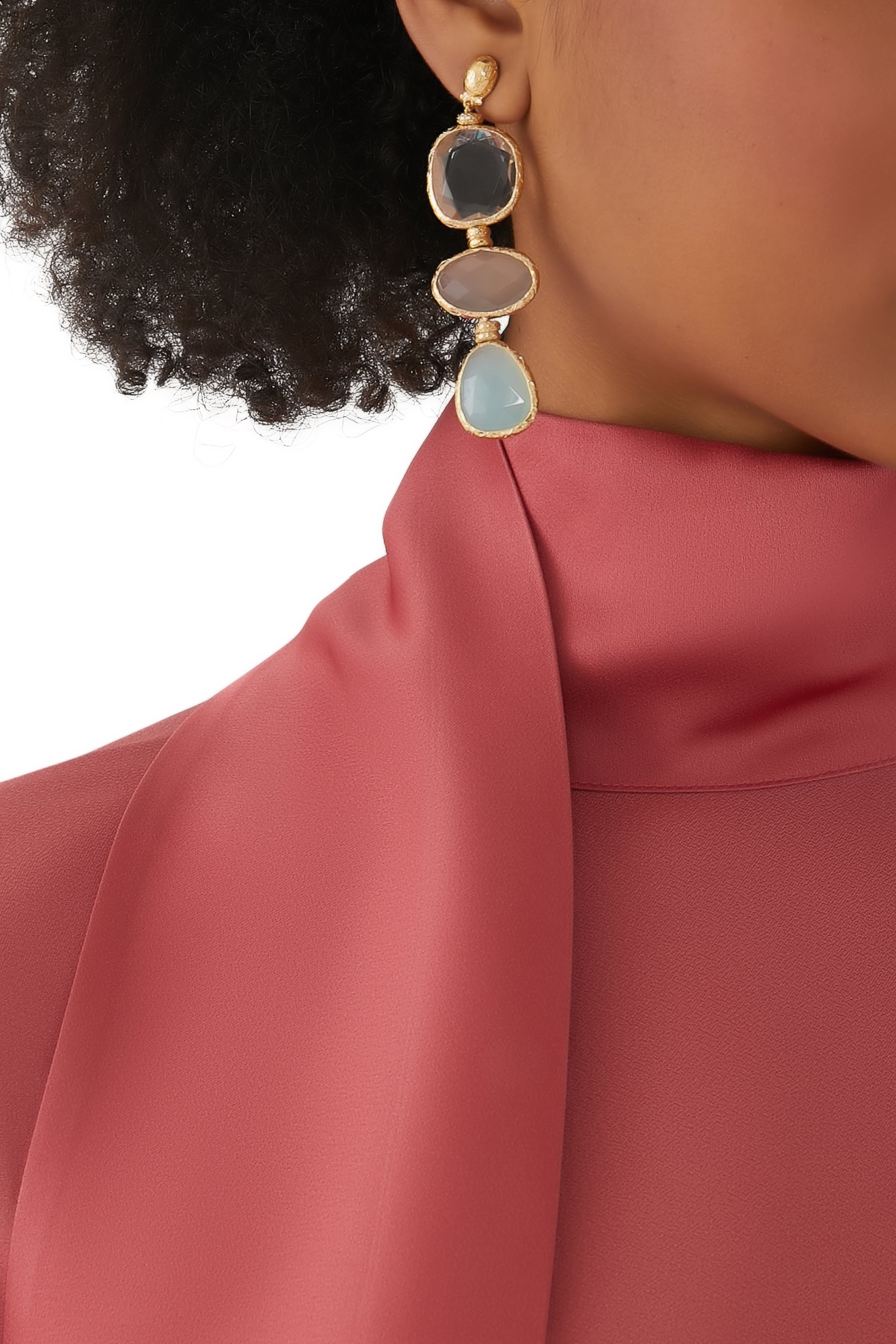 Silene Clip-On Earrings Large, 24k Gold-Plated Brass & Gemstones