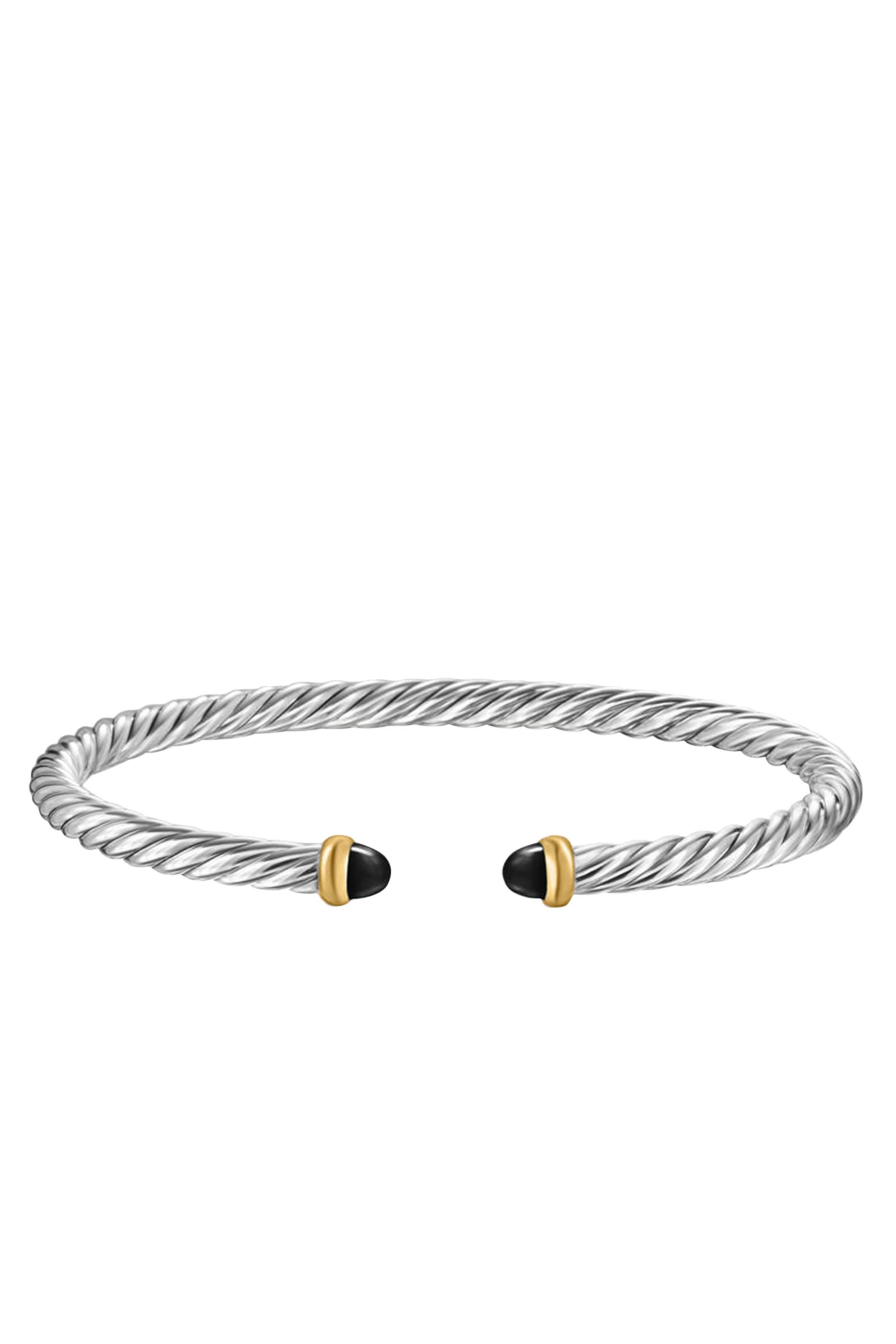 Cable Flex Bracelet, Sterling Silver with 18k Yellow Gold and Black Onyx