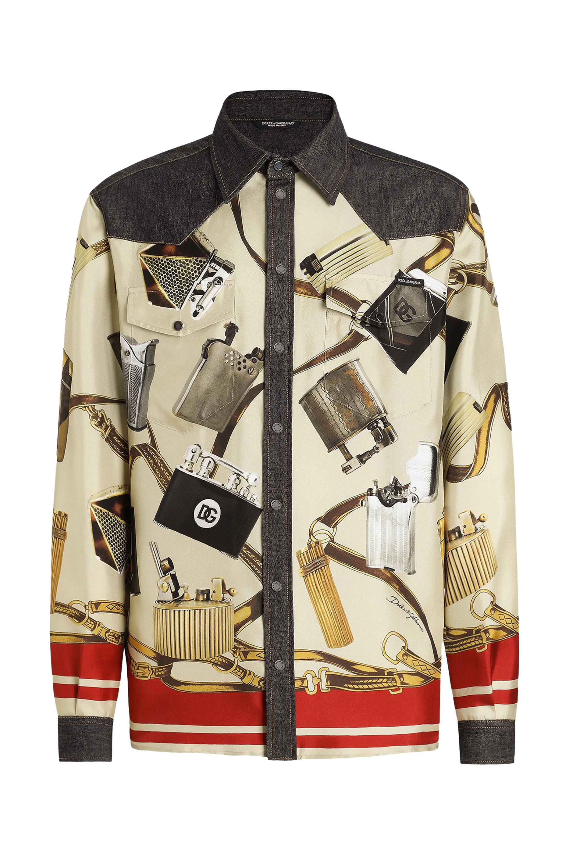 Lighter Print Silk & Denim Shirt