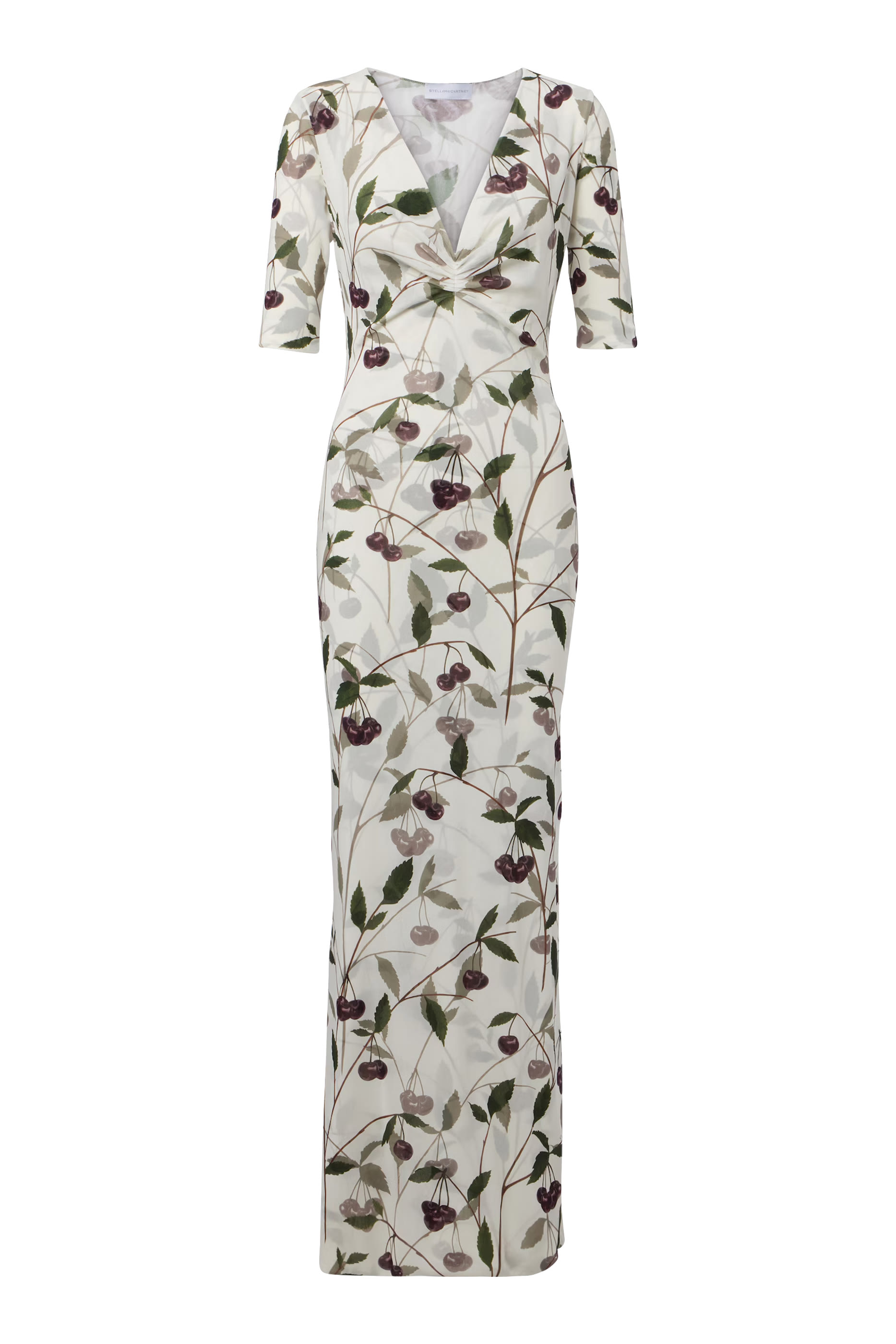 Cherry Print Mesh Half Sleeve Midi Dress