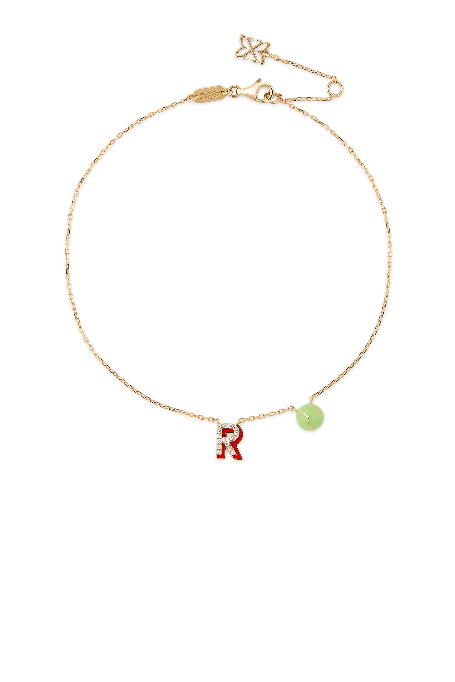 Letter &lsquo;R&rsquo; Tennis Anklet, 18k Yellow Gold & Enamel, Diamonds
