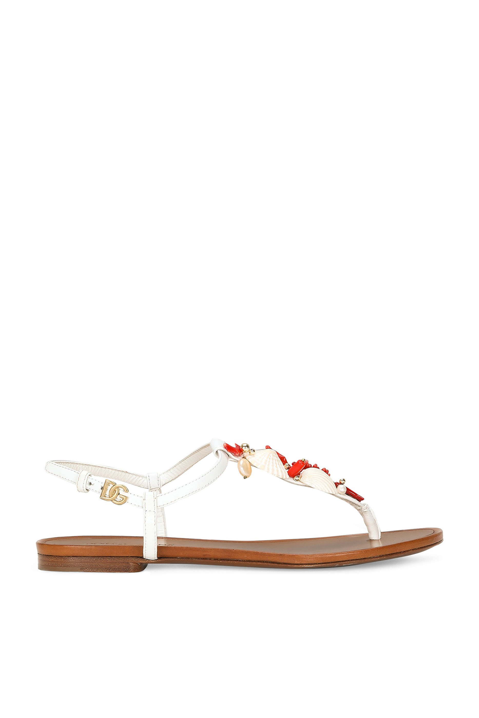 Coral Embroidery Nappa Leather Thong Sandals
