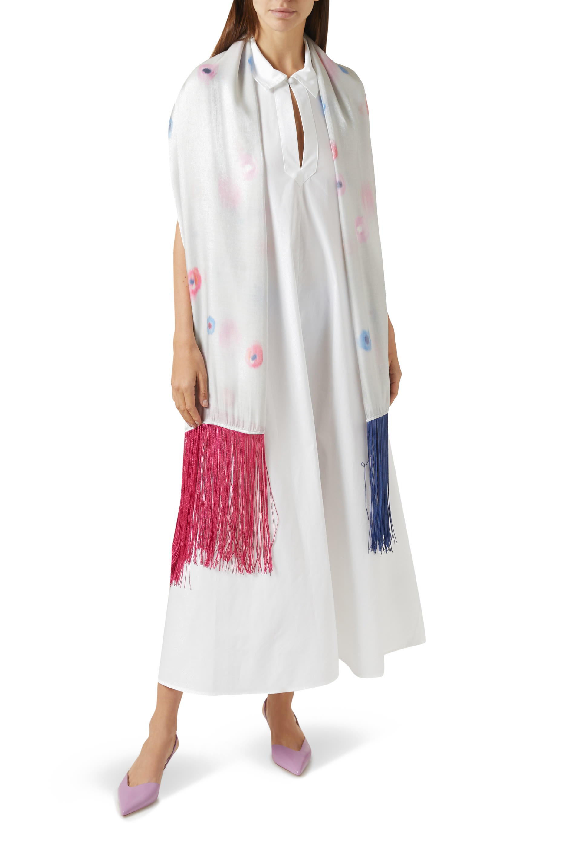 Floral Print Fringed Scarf