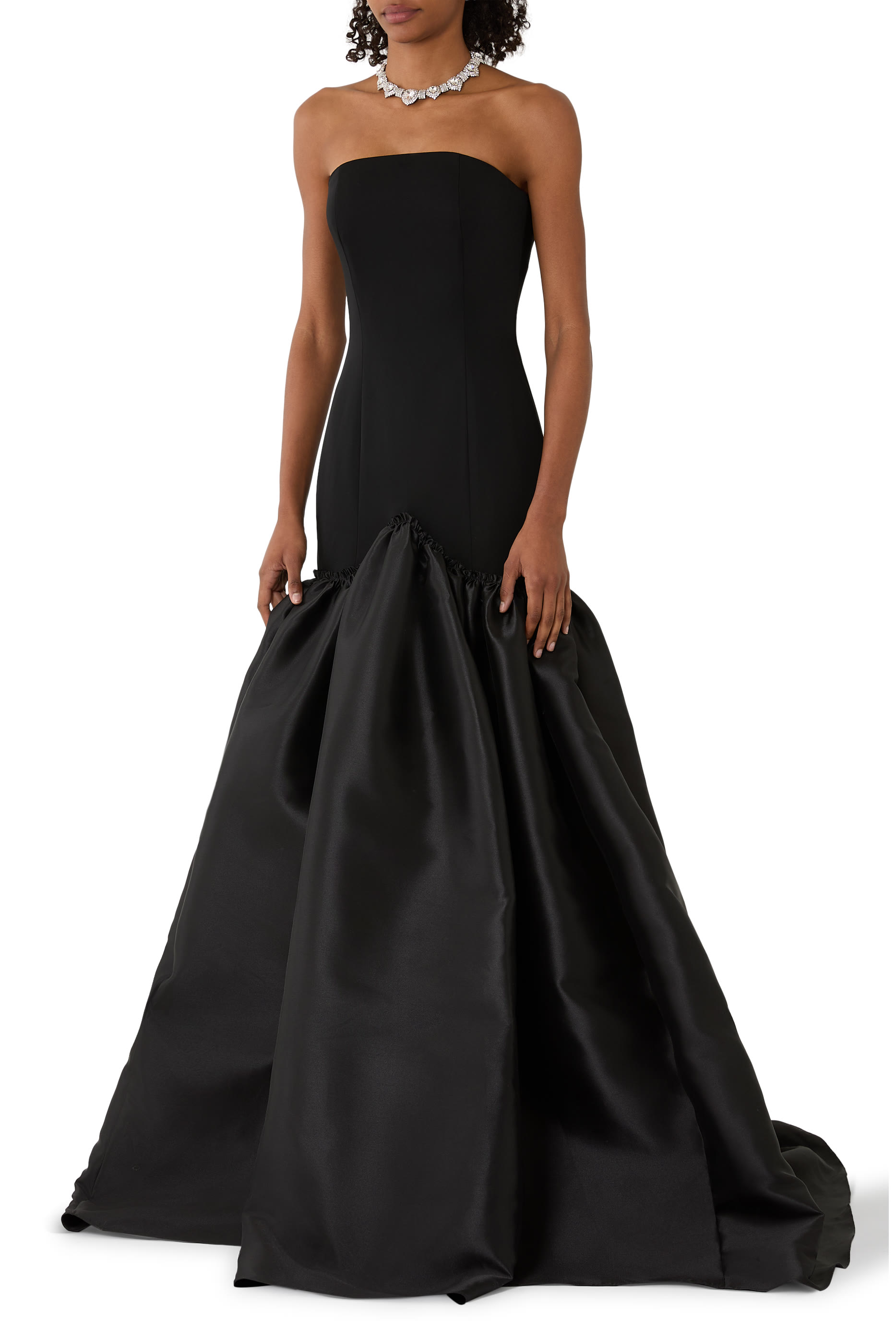  Large Mikado Trumpet Train Strapless Gown