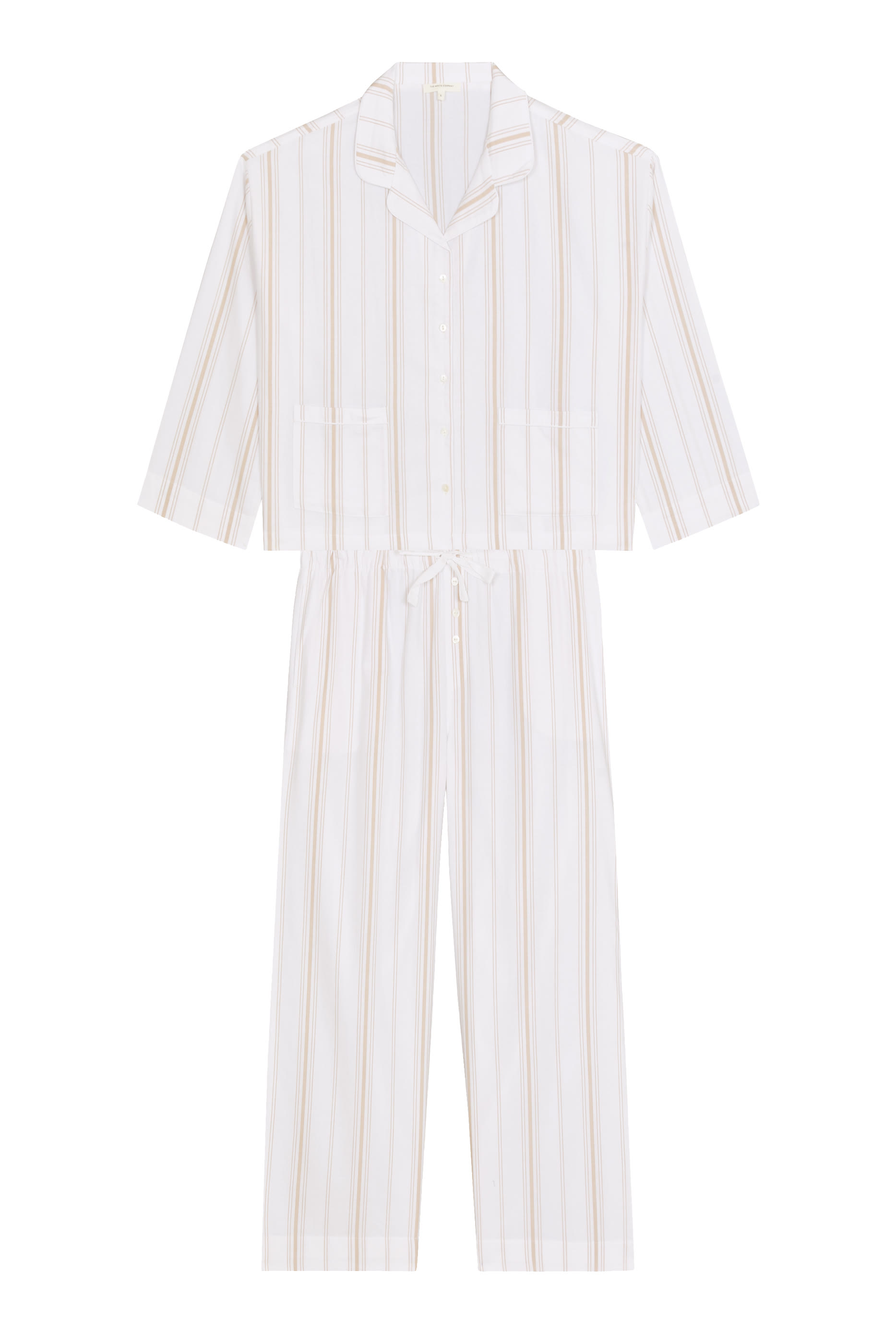 Brushed Cotton Stripe Drop Shoulder Pajama Set 