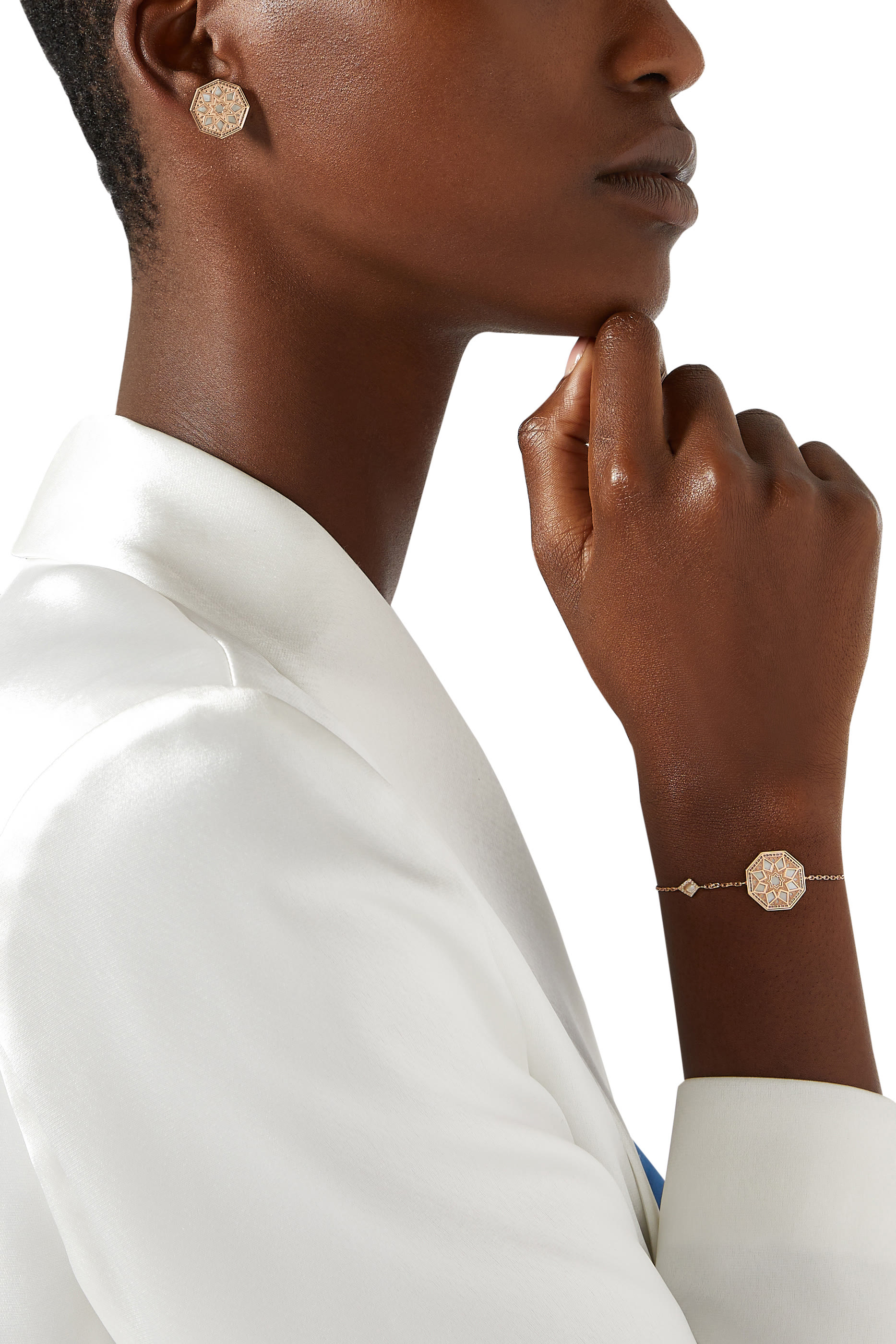 Classic Turath Bracelet,  18k Rose Gold with Mother of Pearl & Diamonds