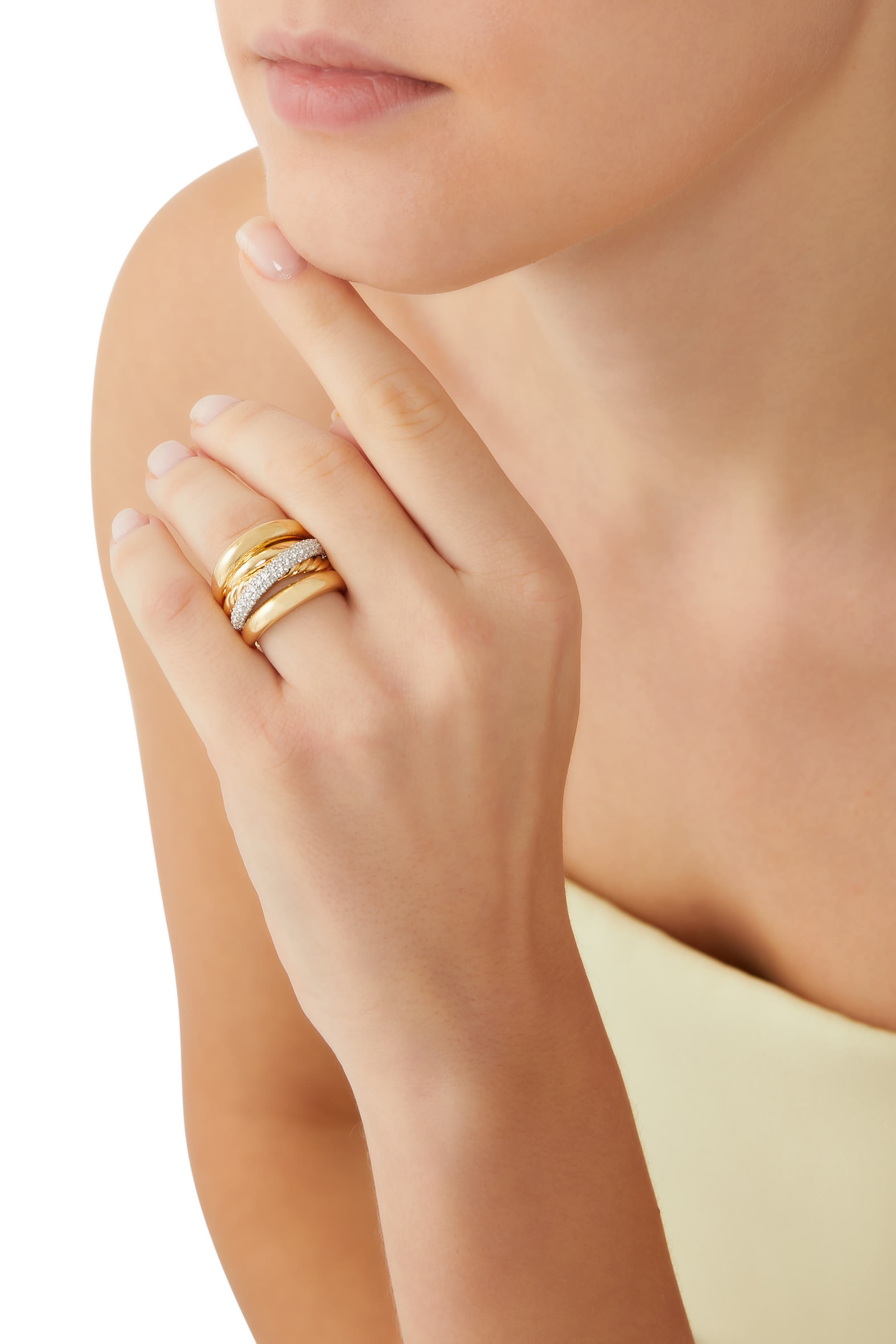 Pavé Crossover Five Row Ring, 18k Yellow Gold & Diamonds