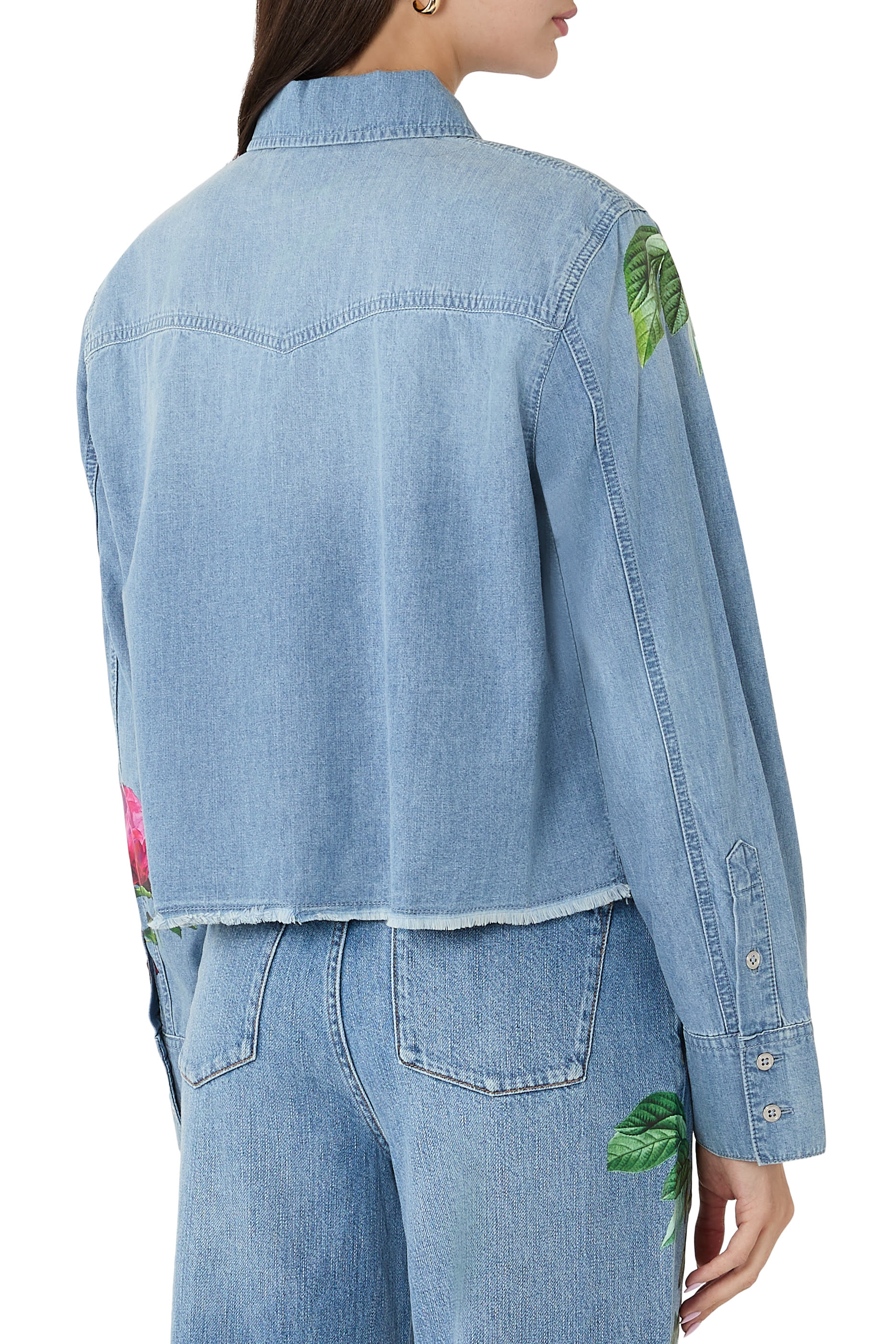 Floral Print Button-Down Cropped Shirt