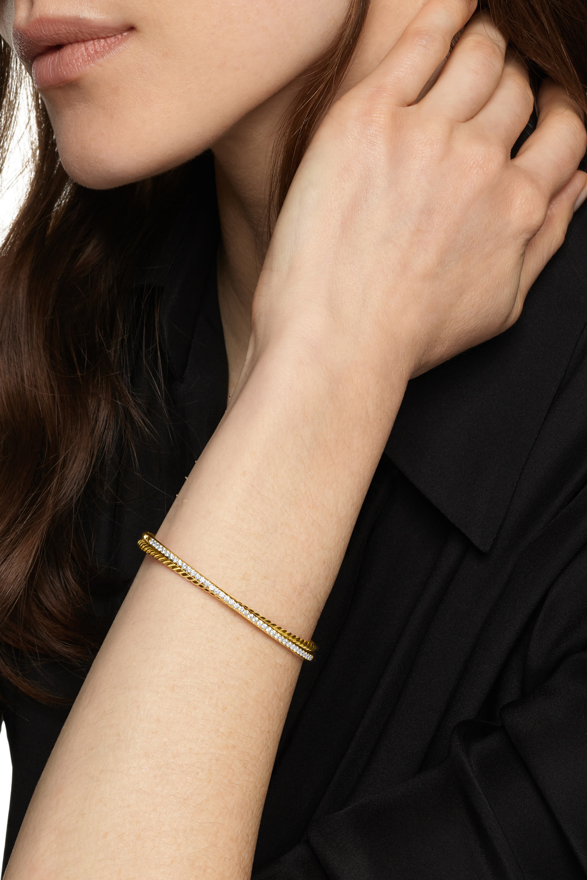 Crossover Two Row Bracelet, 18k Yellow Gold & Diamonds