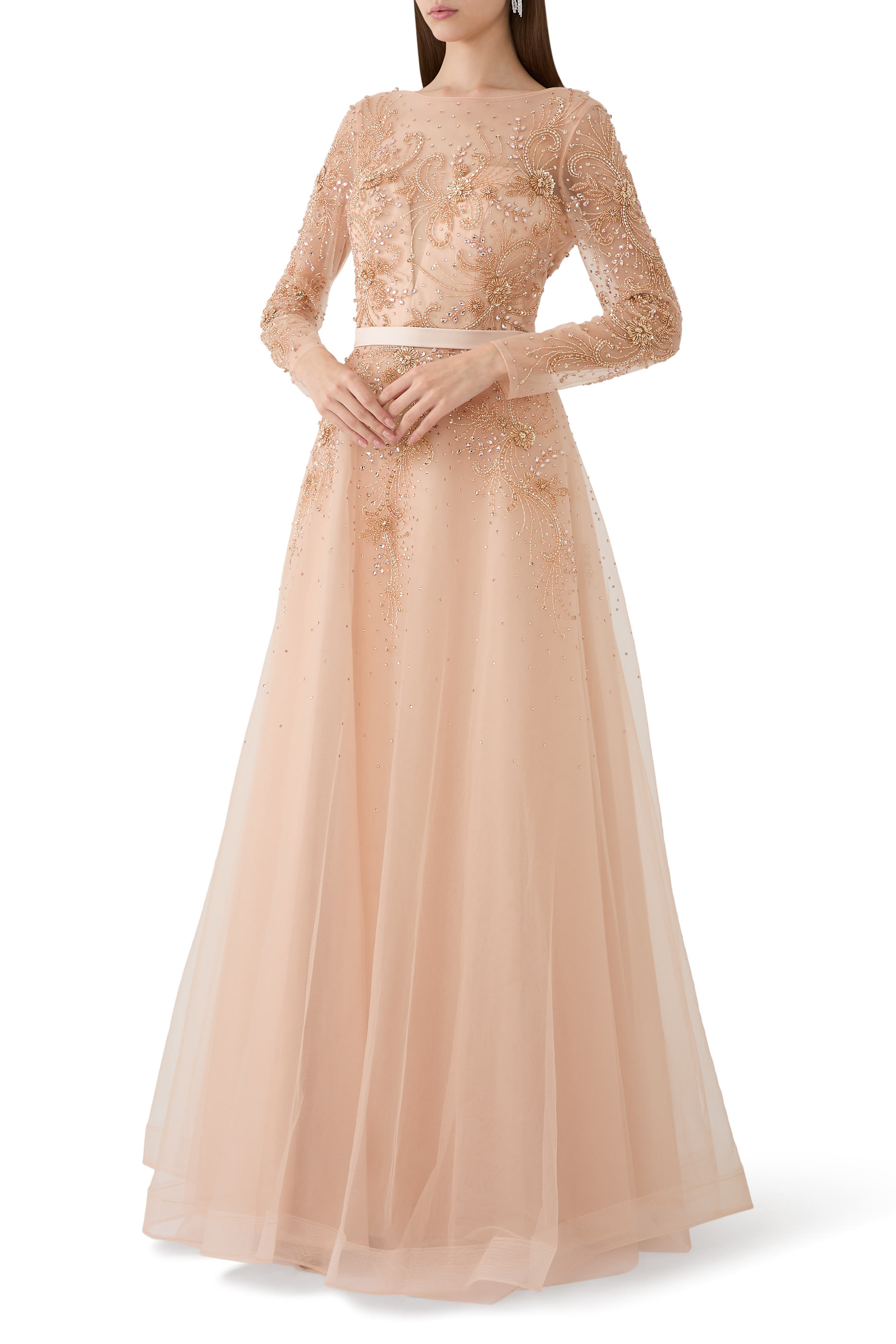 Long Sleeves Tulle Gown