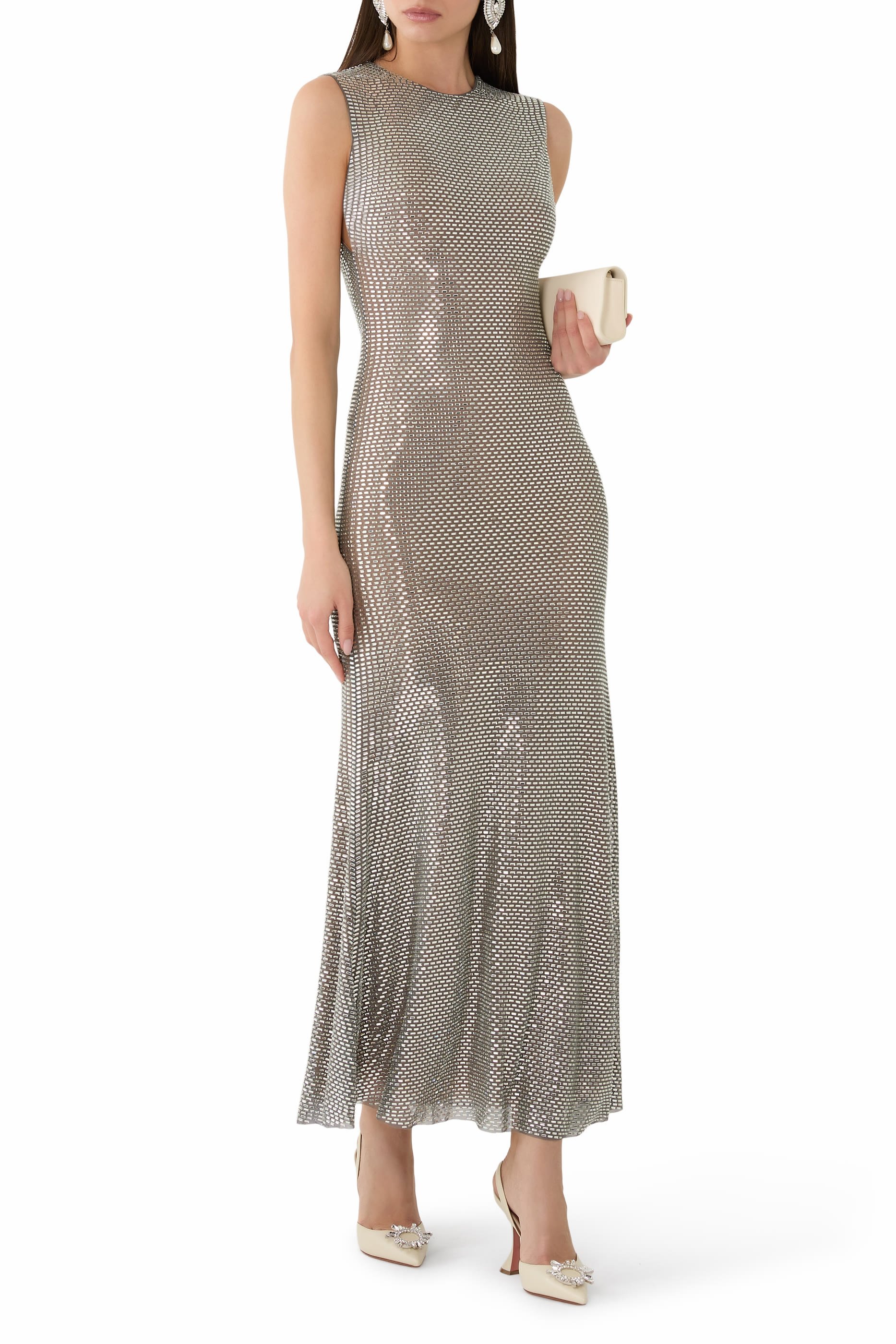 Rhinestone Mesh Midi Dress