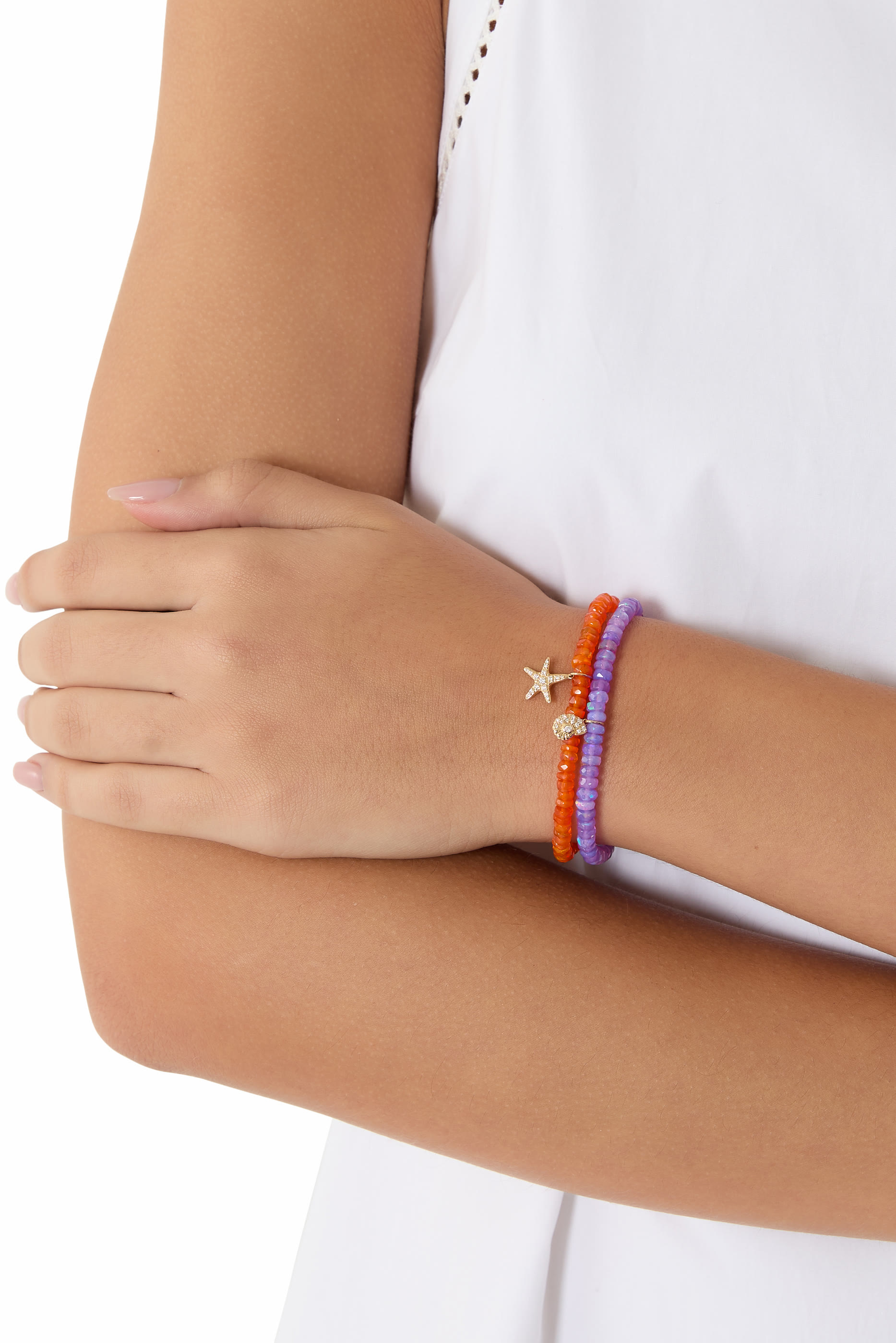 Nautilus Charm Rondelle Bracelet, 14k Yellow Gold & Diamonds, Ethiopian Opal