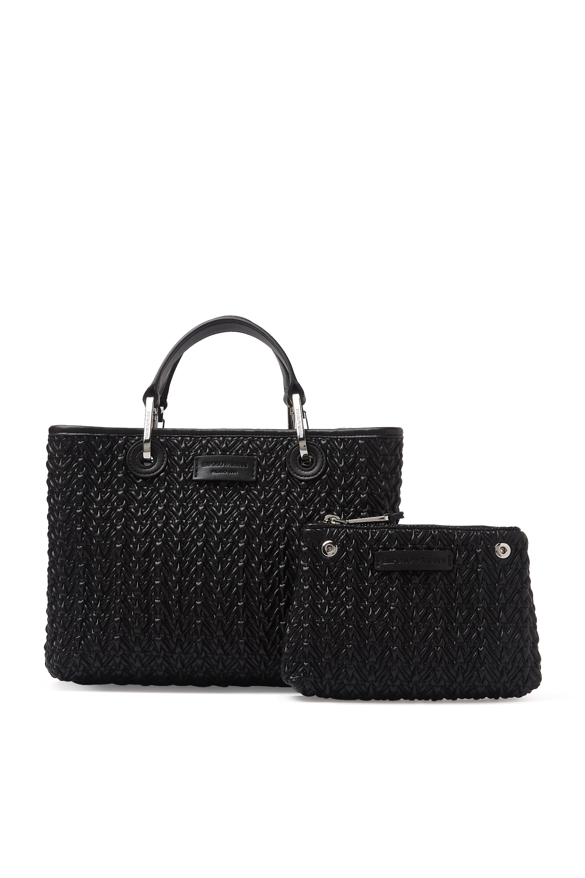 MyEA Small Shopper Bag in Interwoven Leather