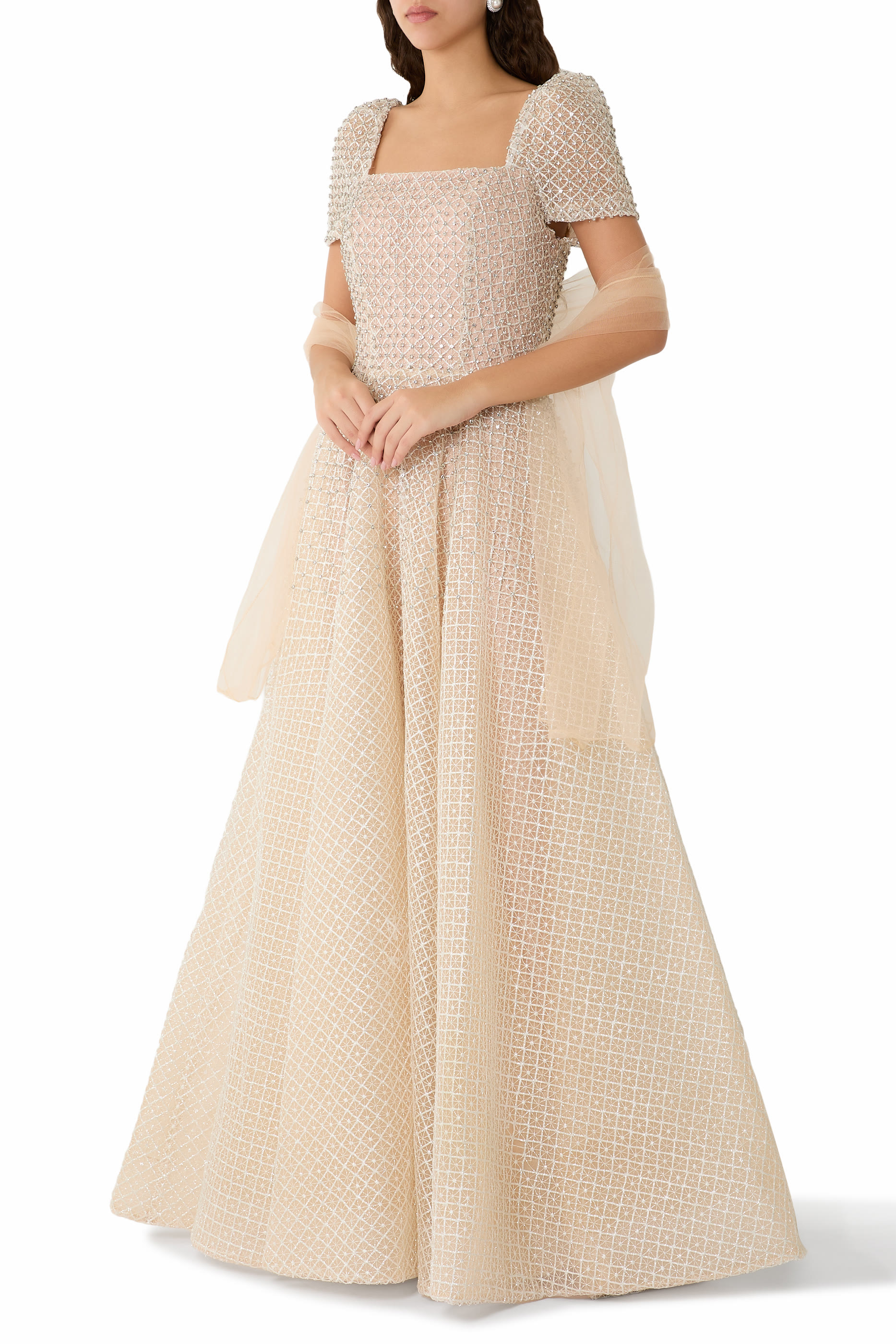 Pleated Short Sleeves Gown