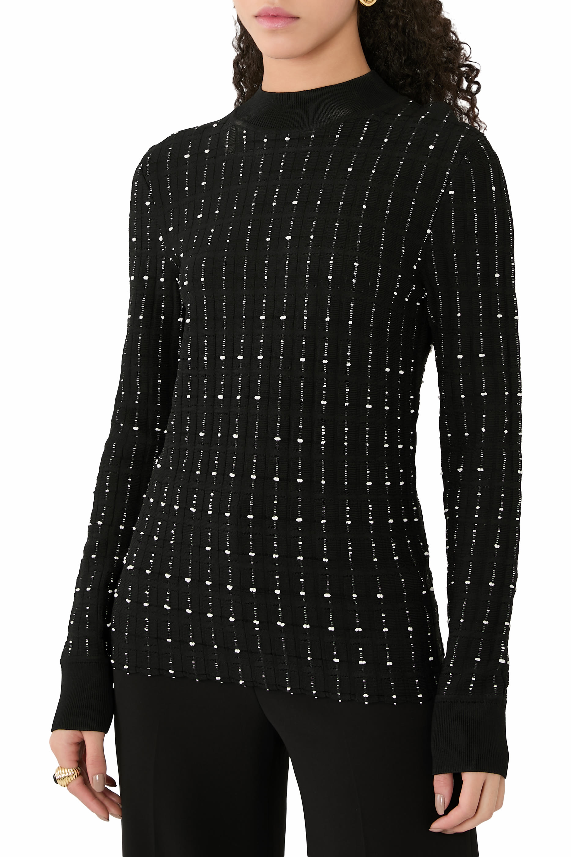 Fragmented Stripes Mock Neck Top