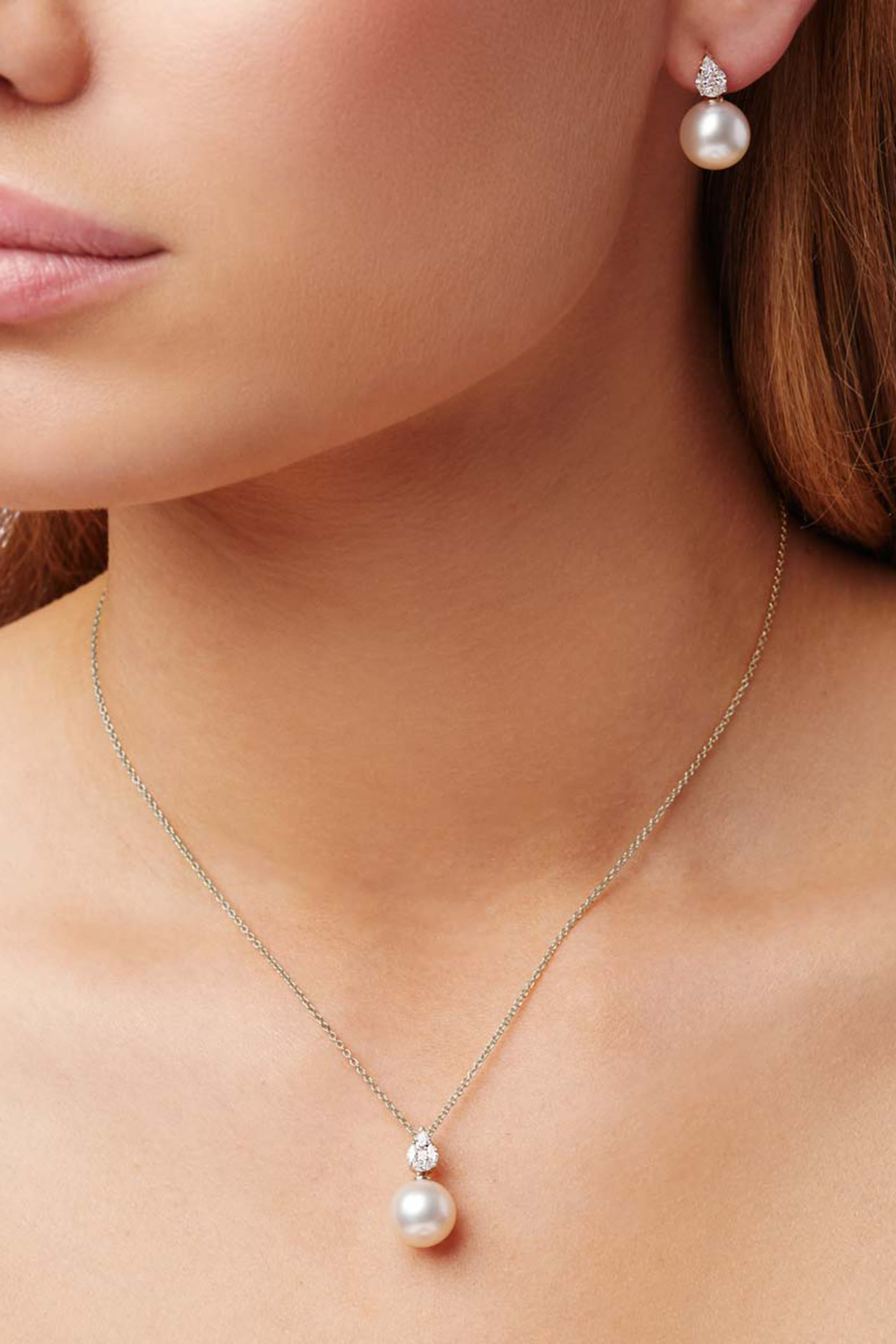 Starlight Necklace, 18k White Gold, Diamond & Pearl