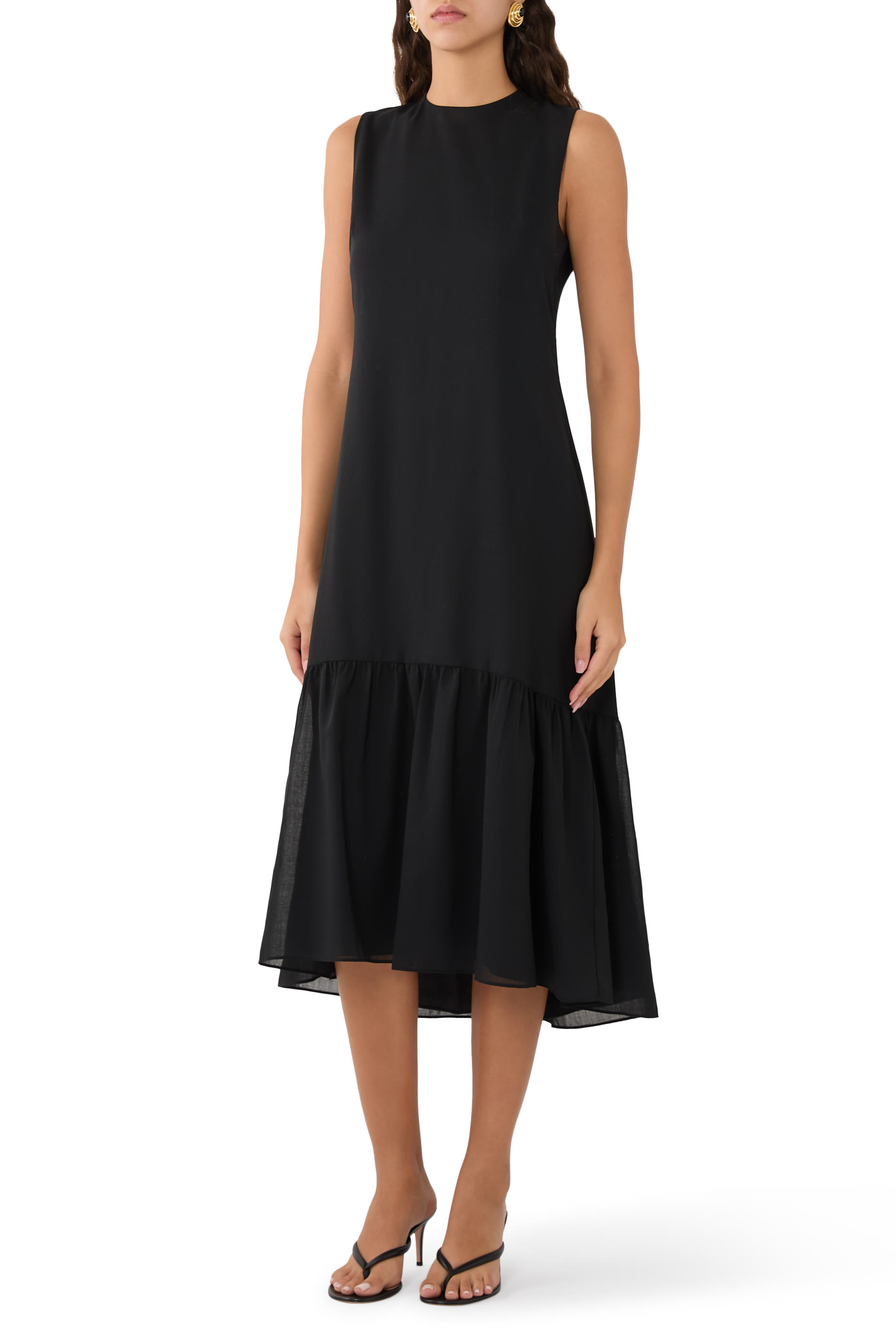 Tie-Neck Midi Dress in Lightweight Wool
