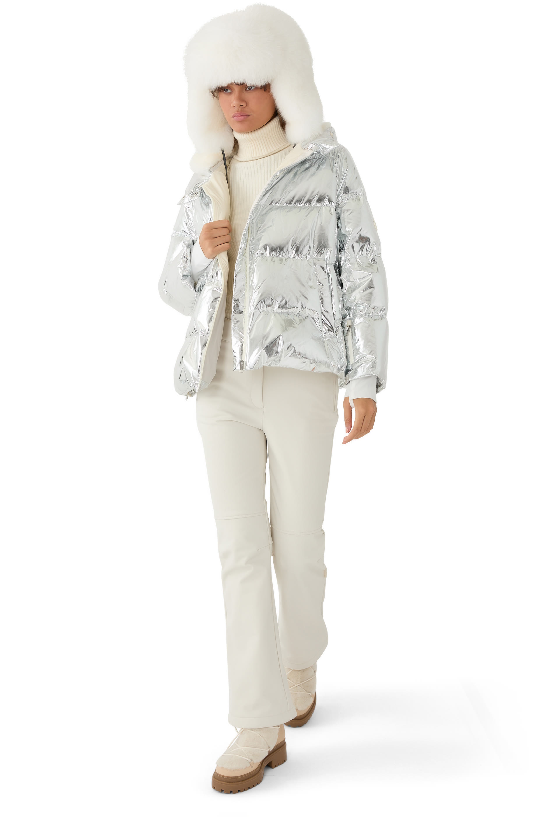 Hooded Down Jacket in Shiny Laminated Nylon