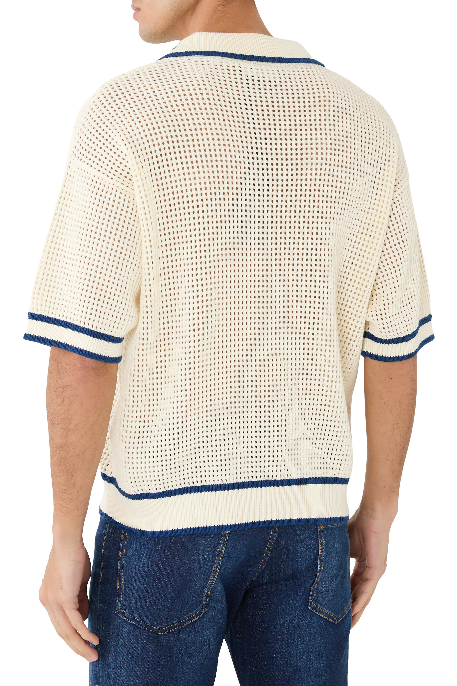  Open Work Knit Polo T-Shirt