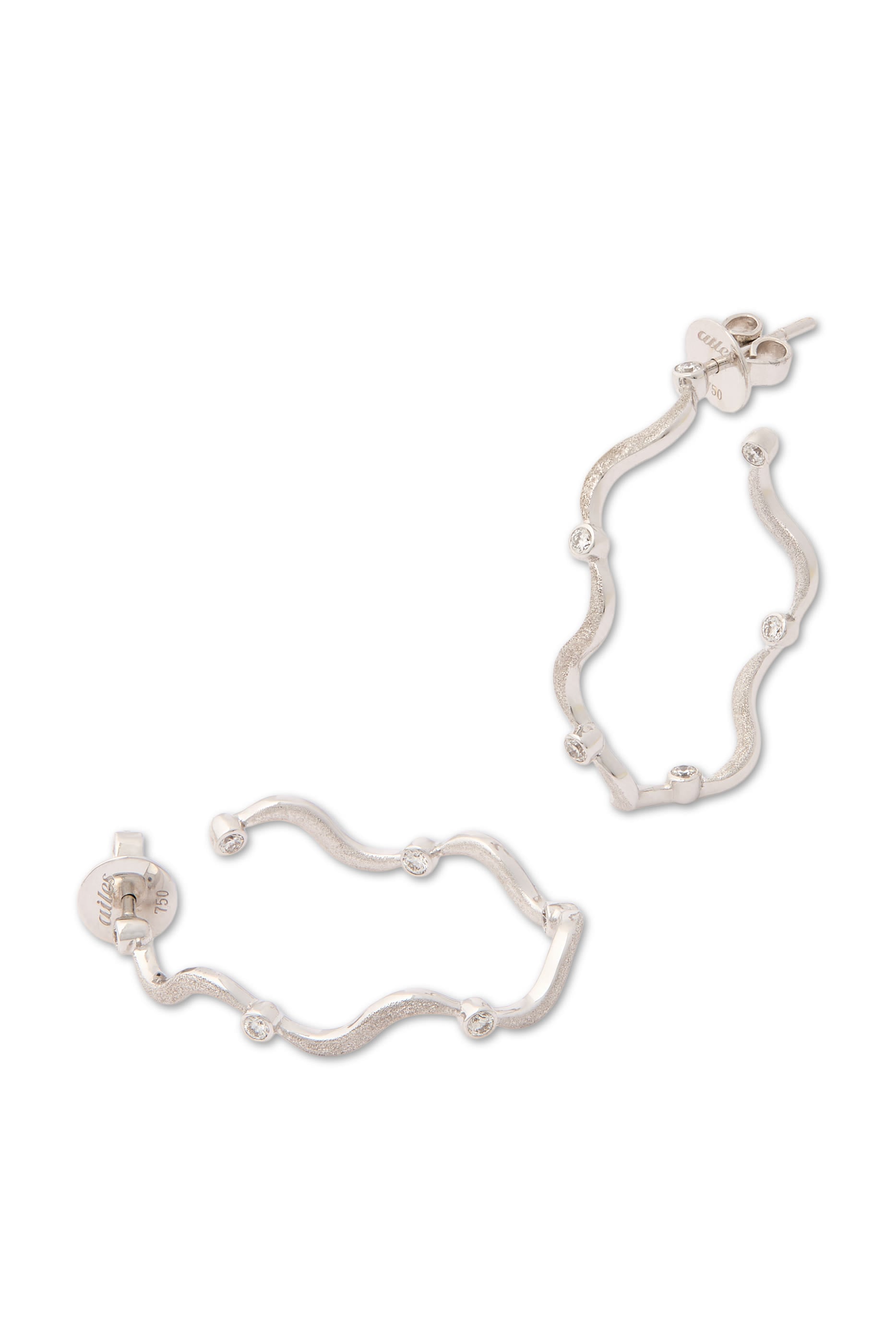 Large Wave Hoop Earrings, 18K White Gold & Diamonds