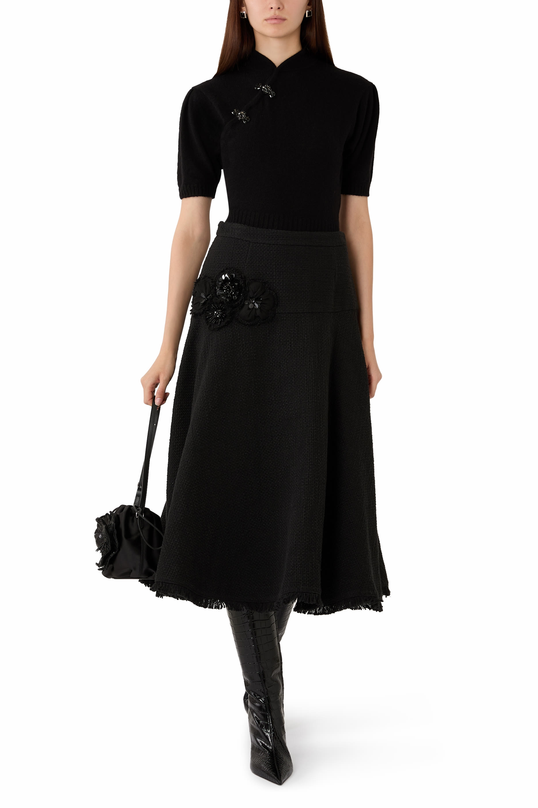Embellished Mandarin Collar Cashmere Jumper