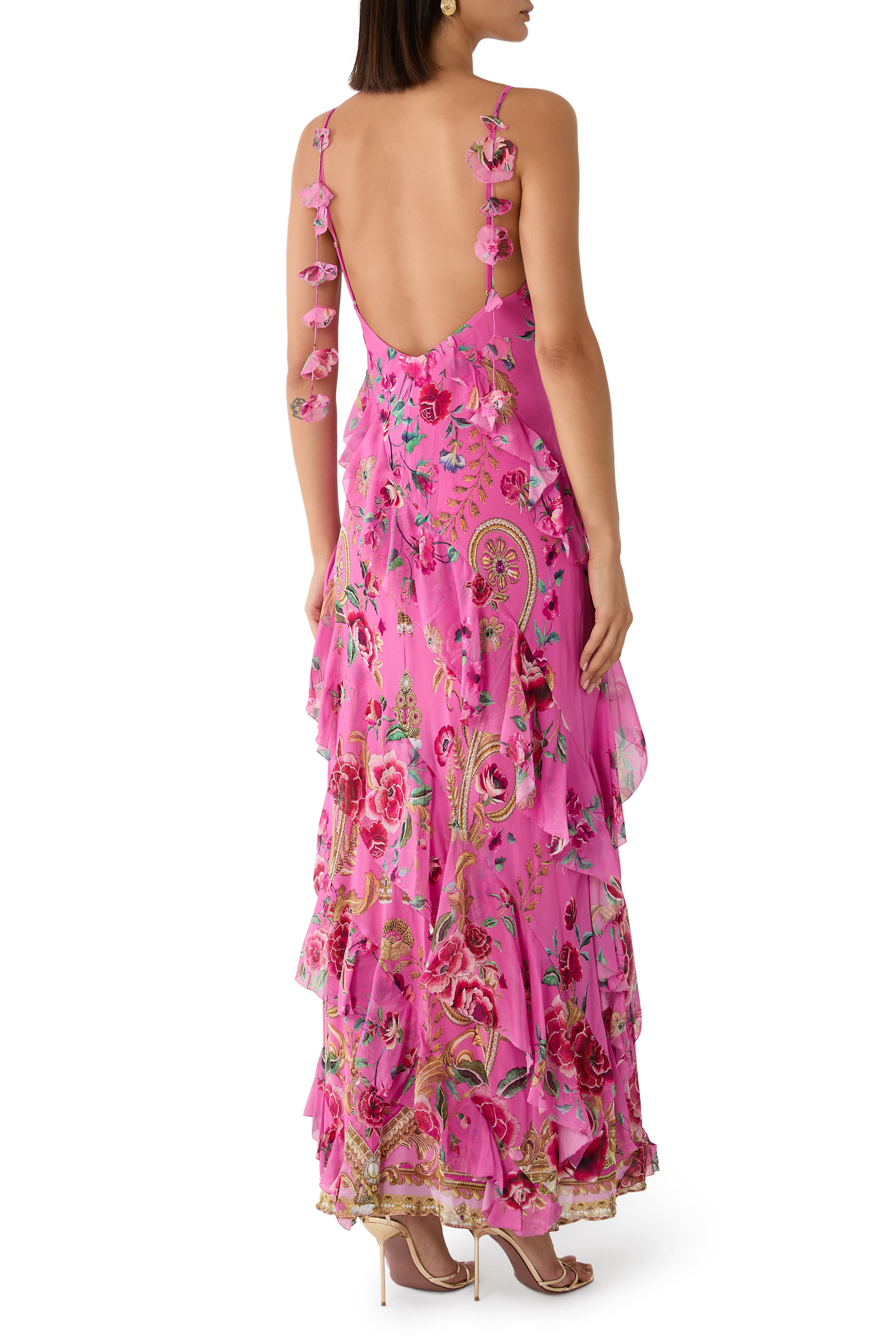 Asymmetrical Ruffle Slip Dress