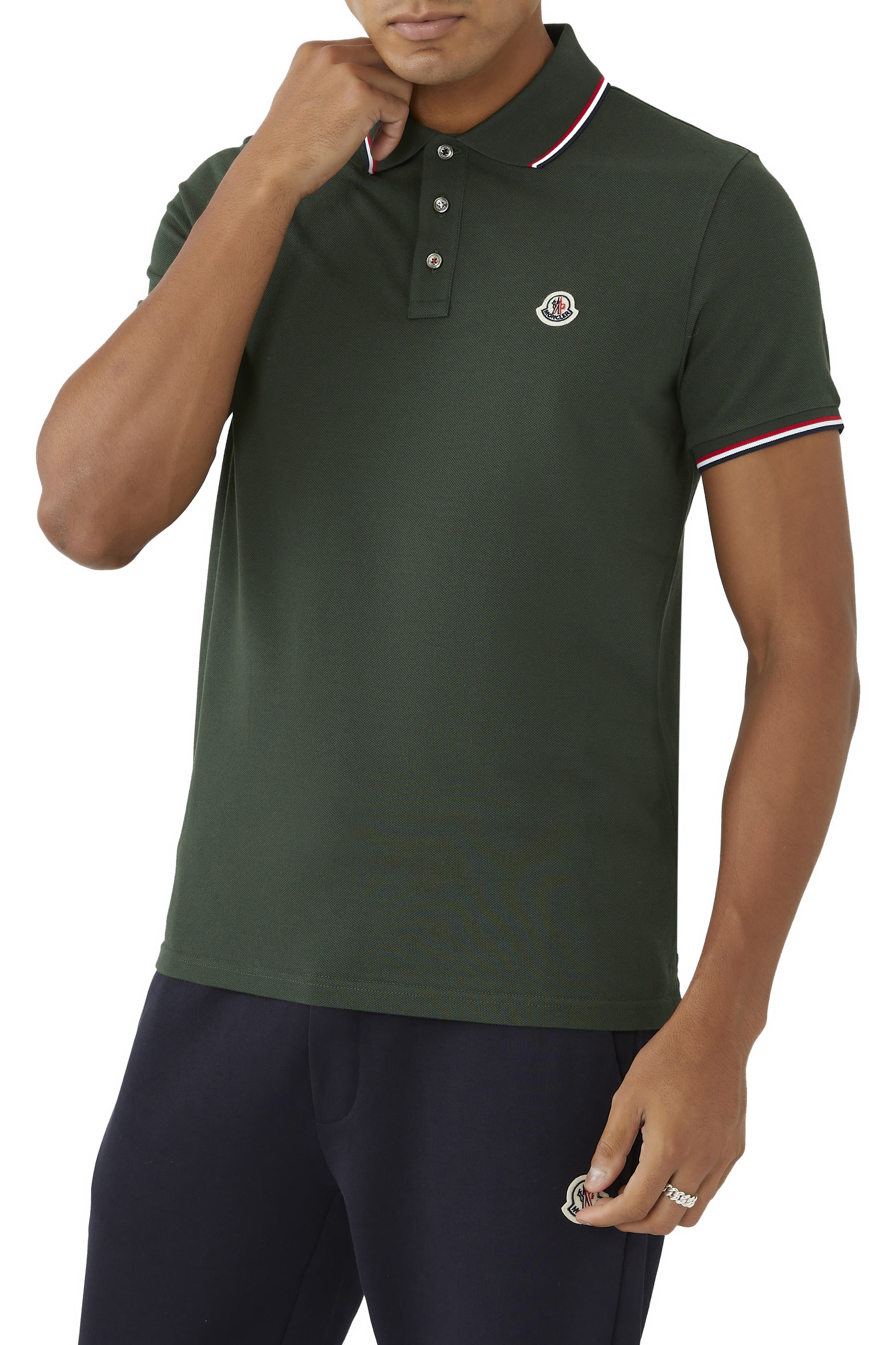 Tri-Color Stripe Logo Patch Polo Shirt