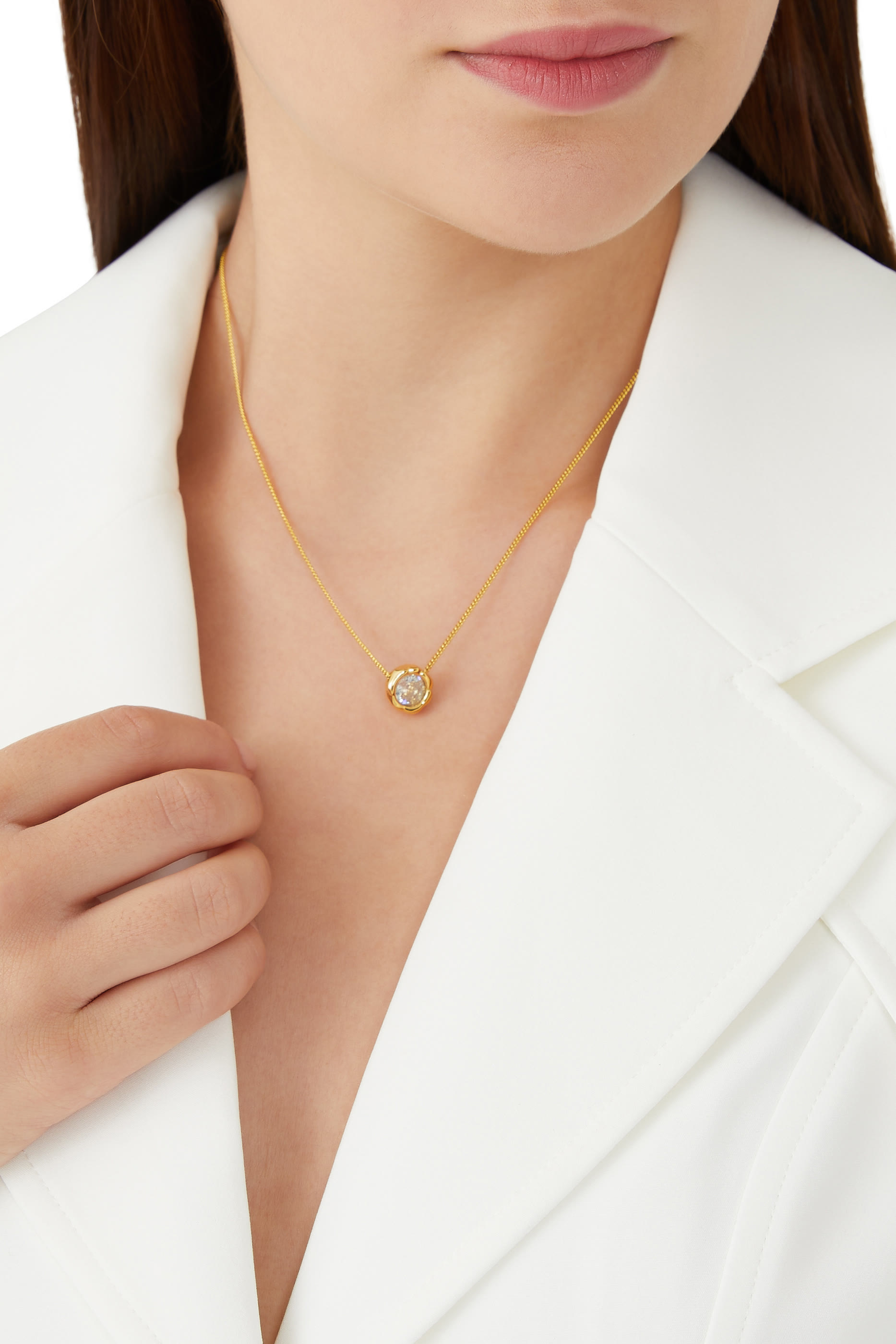 Asterales Solitaire Necklace, 14k Gold Molten Cubic Zirconia