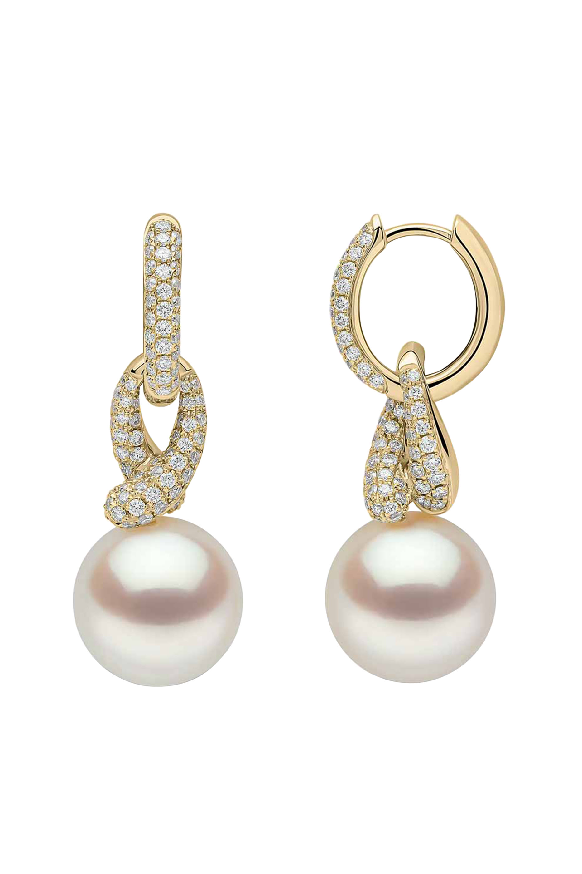 Jazz Twist Earrings, 18K White Gold with South Sea Pearl & Diamonds