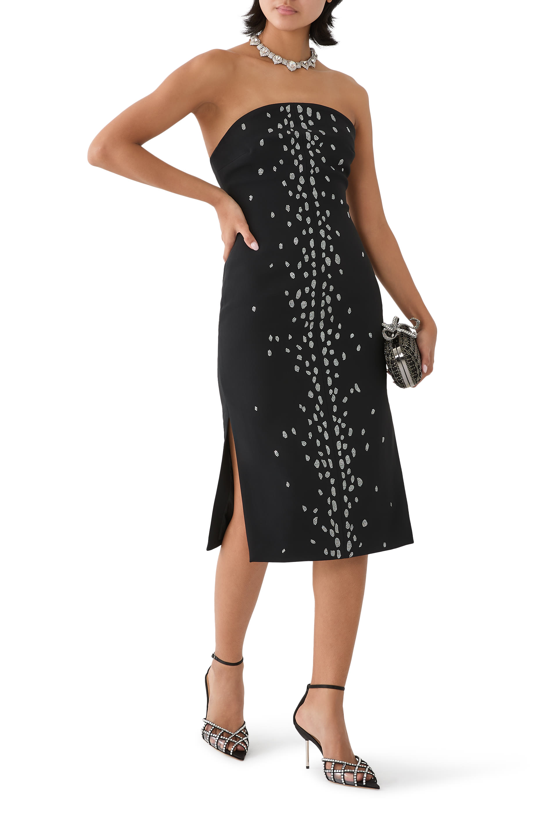Speckled Crystal Embroidery Midi Dress