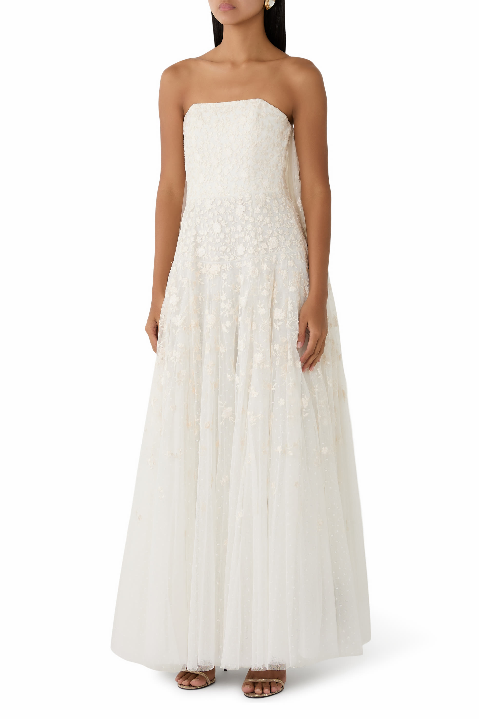 Lea Ditsy Strapless Cape Gown