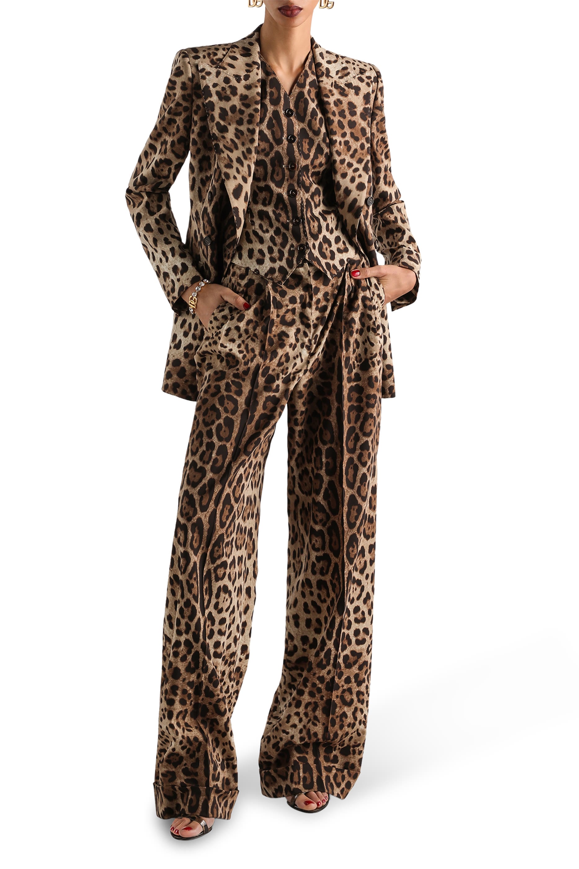 High-Waisted Leopard-Print Wool Pants