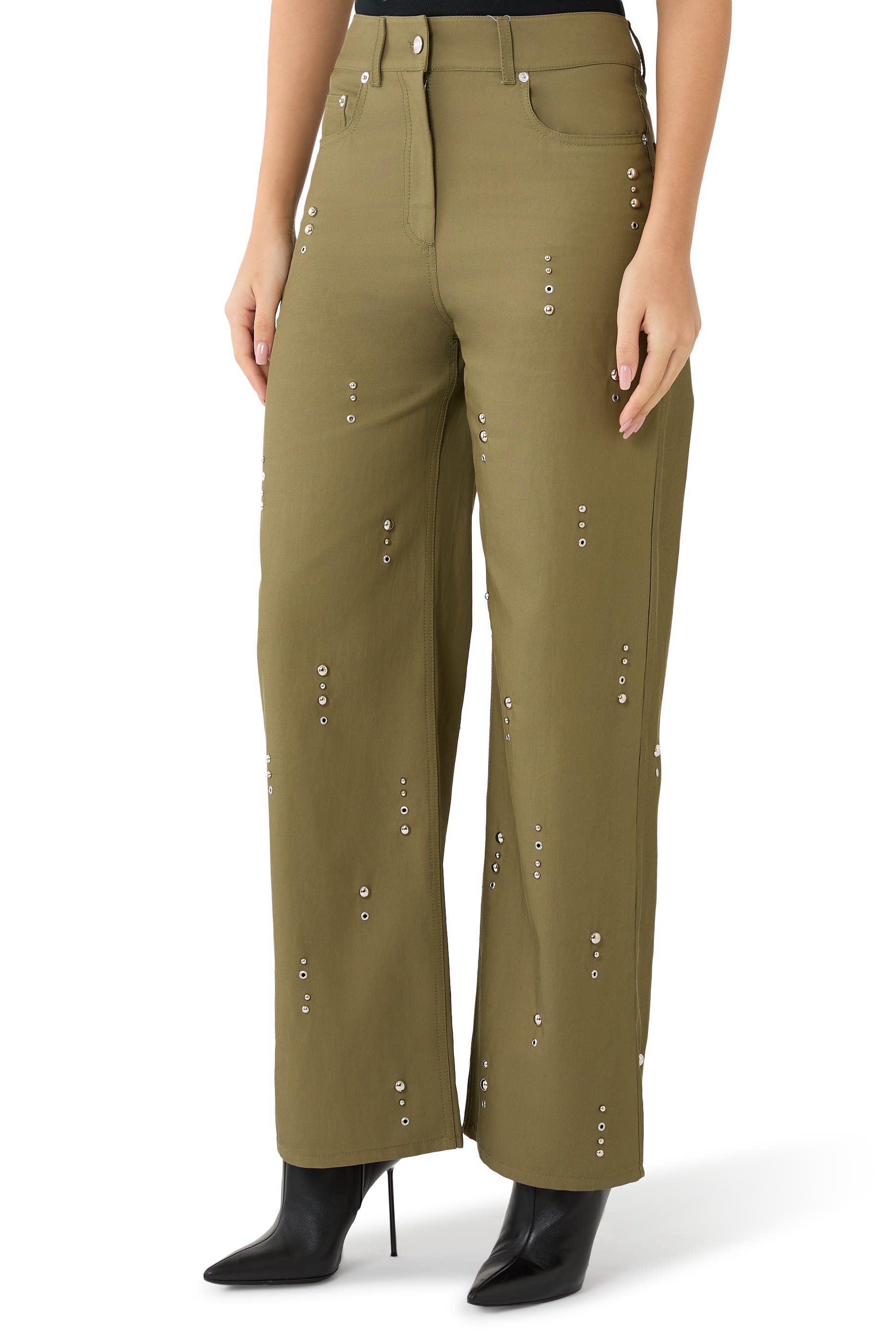 Stud Embellished Wide-Leg Pants