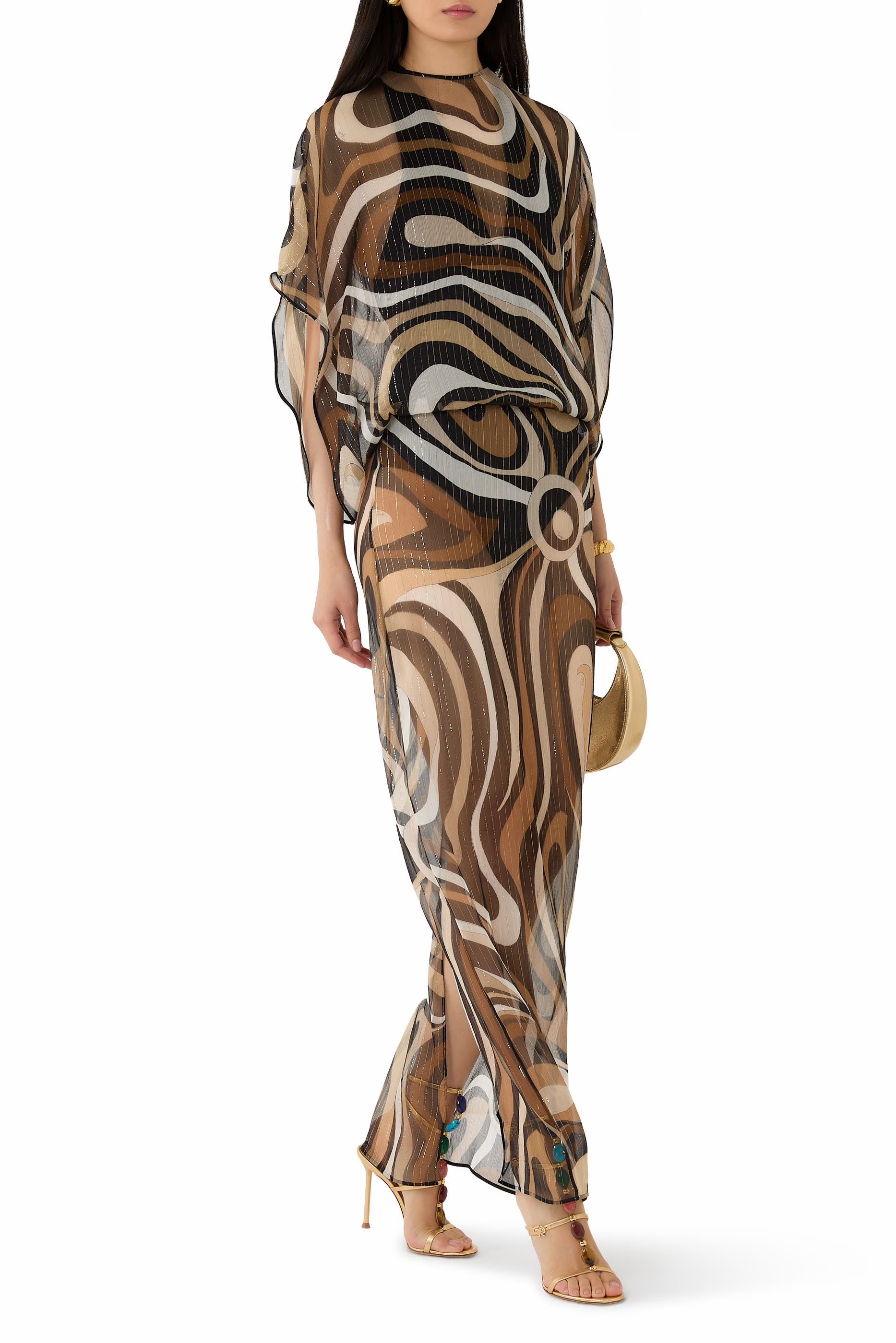 Marmo Print Long Creponne Dress