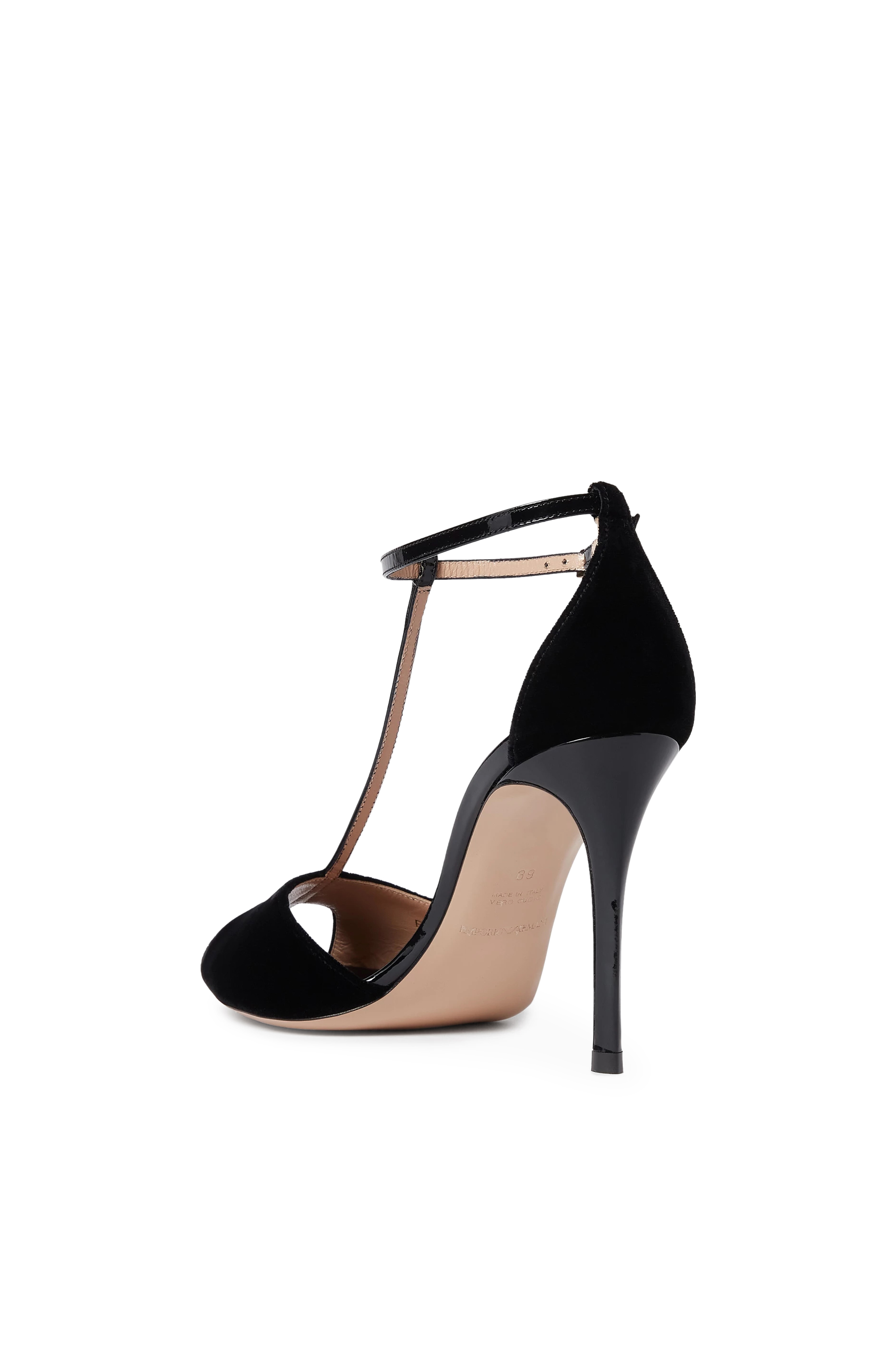  Velvet and Patent-Leather T-Bar 95 Sandals