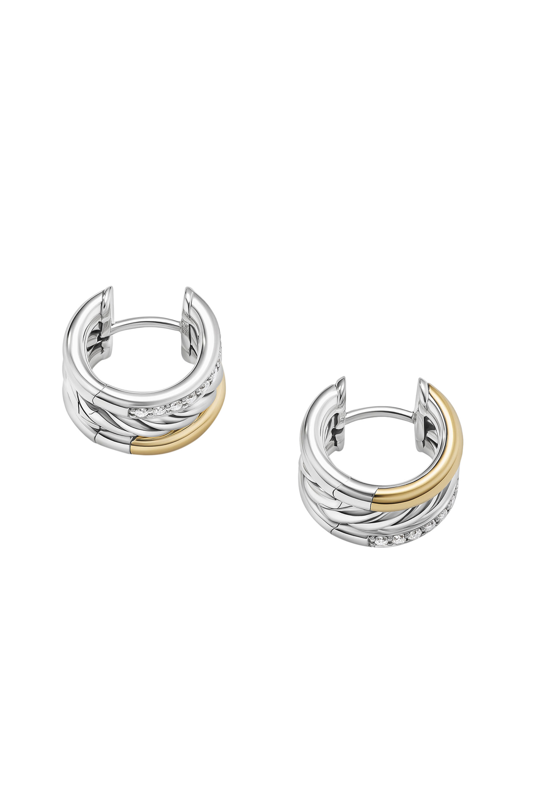 Mercer Pav&eacute; Huggie Earrings, 18k Yellow Gold with Sterling Silver & Diamonds