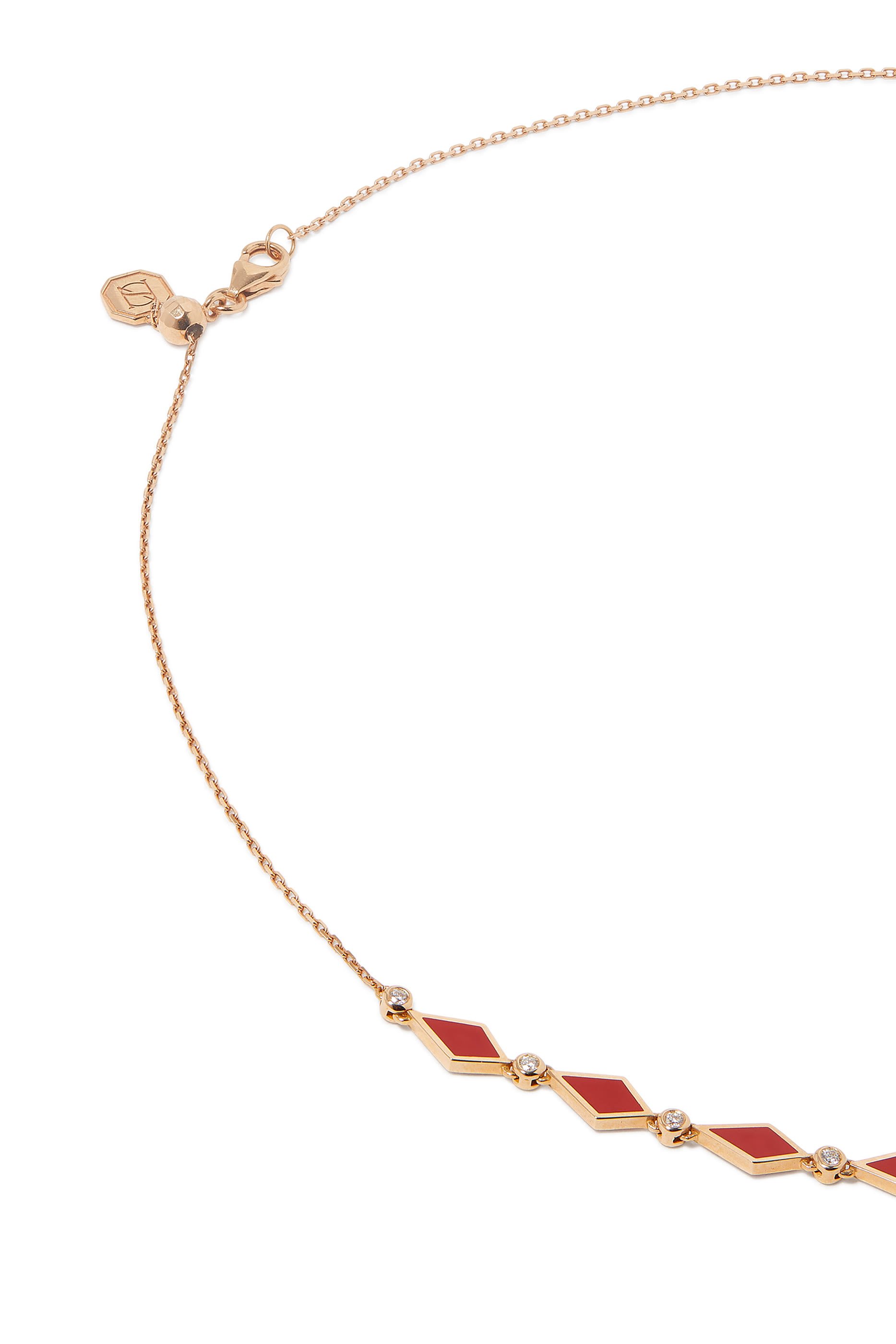 Mosaic Necklace, 18k Rose Gold with Red Enamel & Diamonds