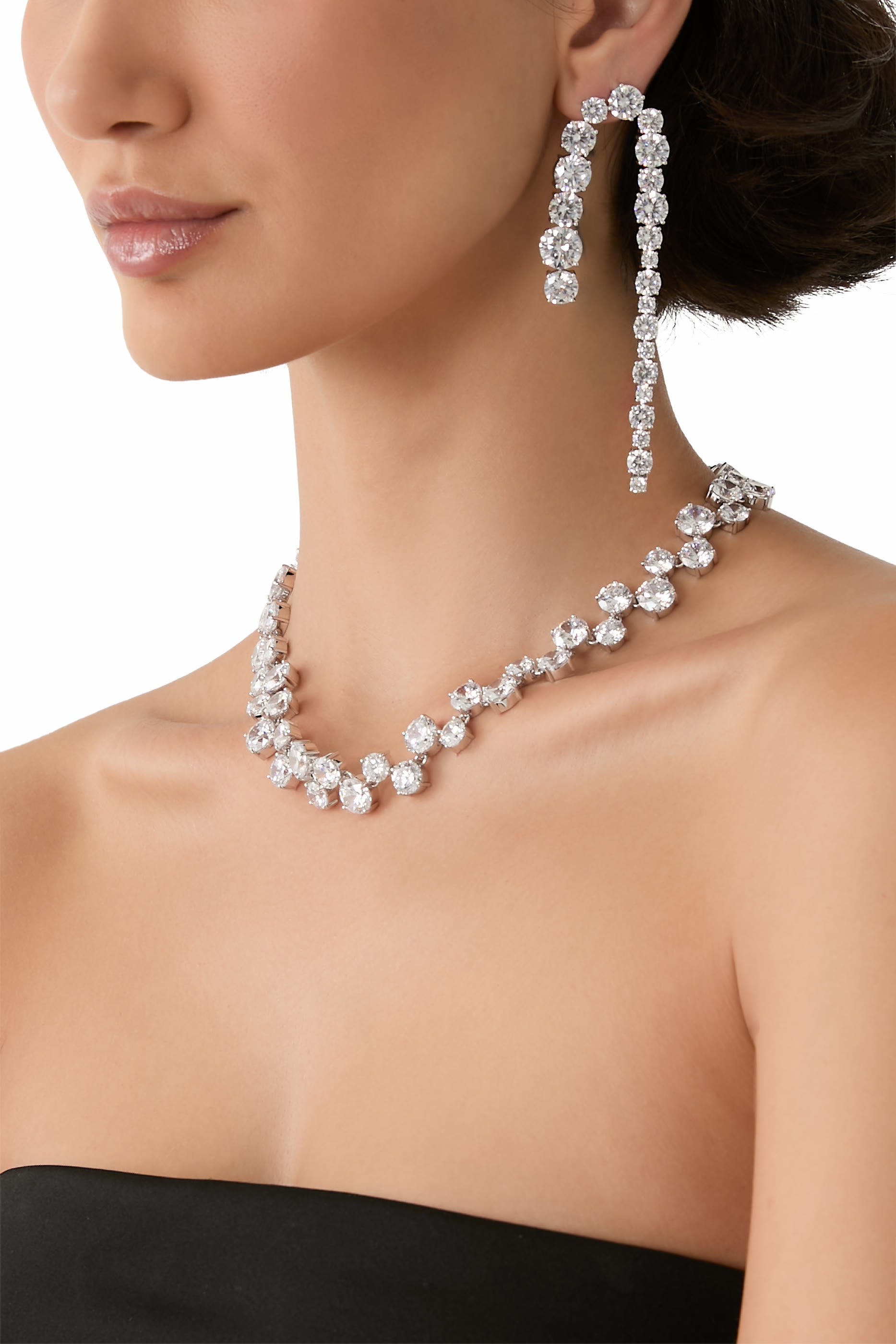 Statement Necklace,  Brass Plated in Rhodium & Zirconia