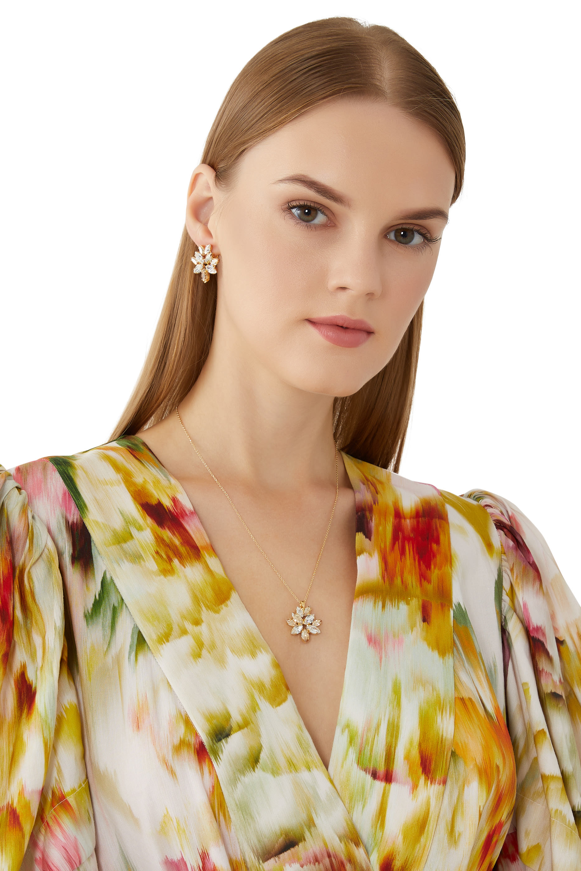 Melia Earrings,  18k Gold-Plated Brass & Crystals