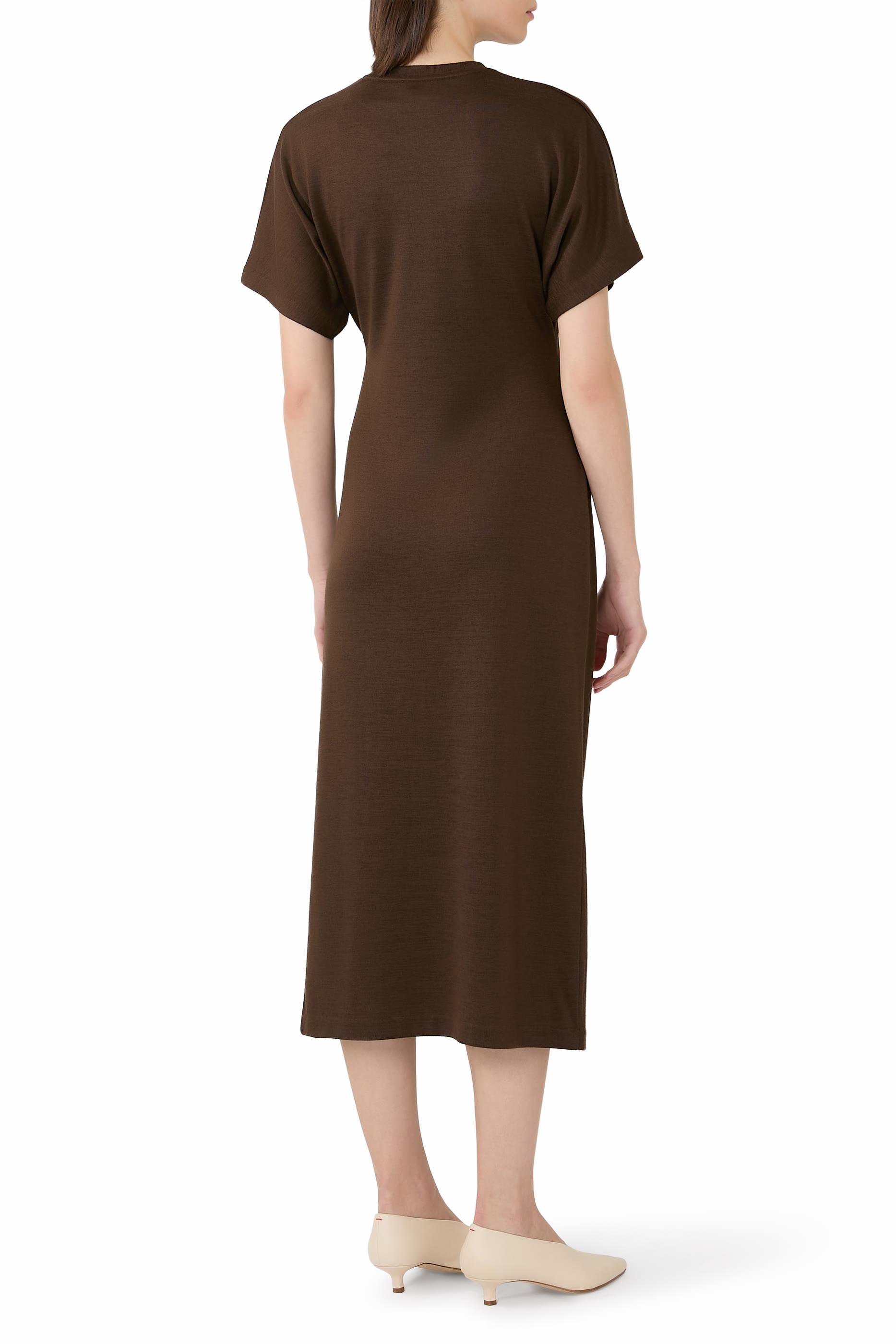 Ruched-Side Knit Short-Sleeve Dress