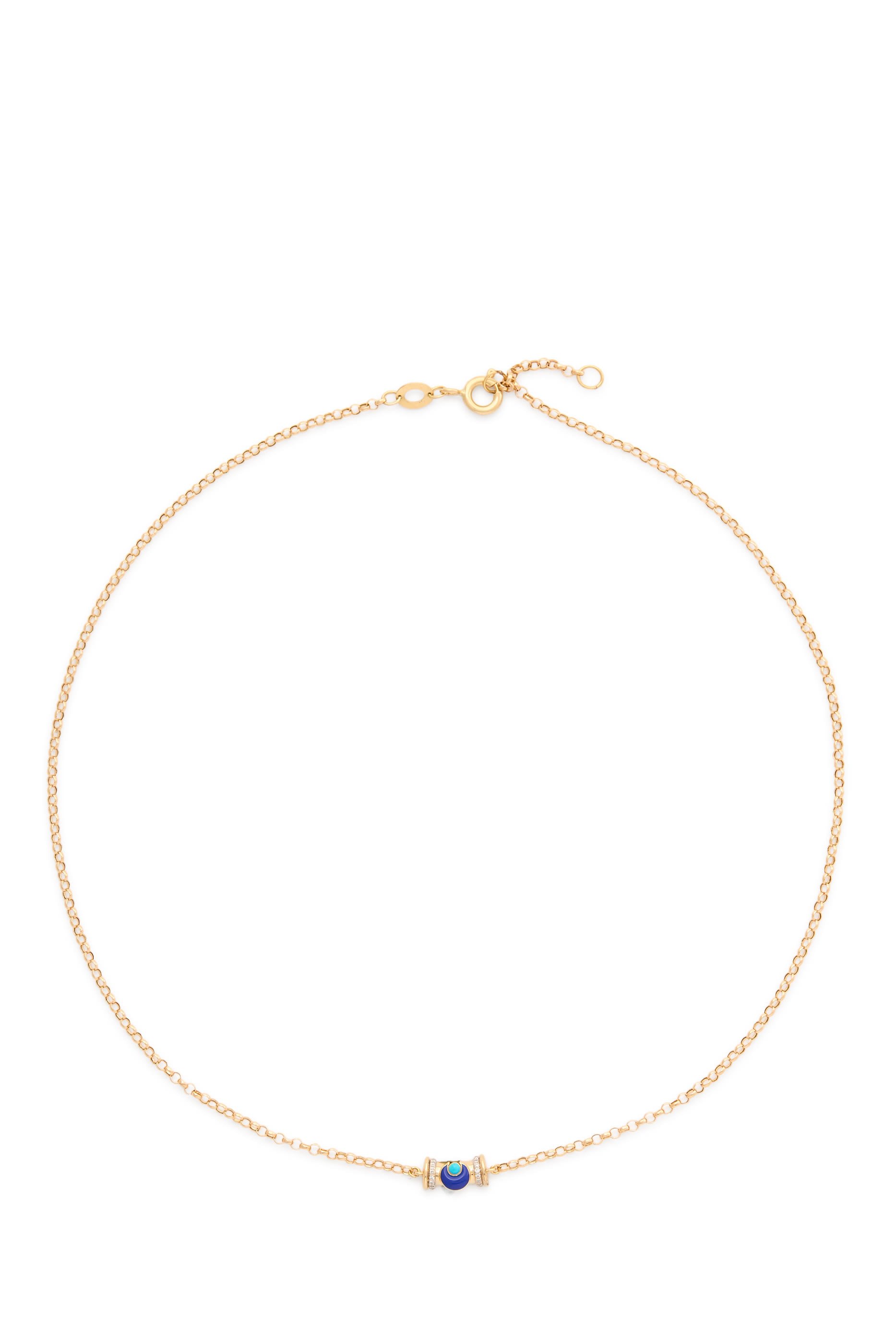 Circus Moon Warrior Necklace, 18K Yellow Gold & Lapis