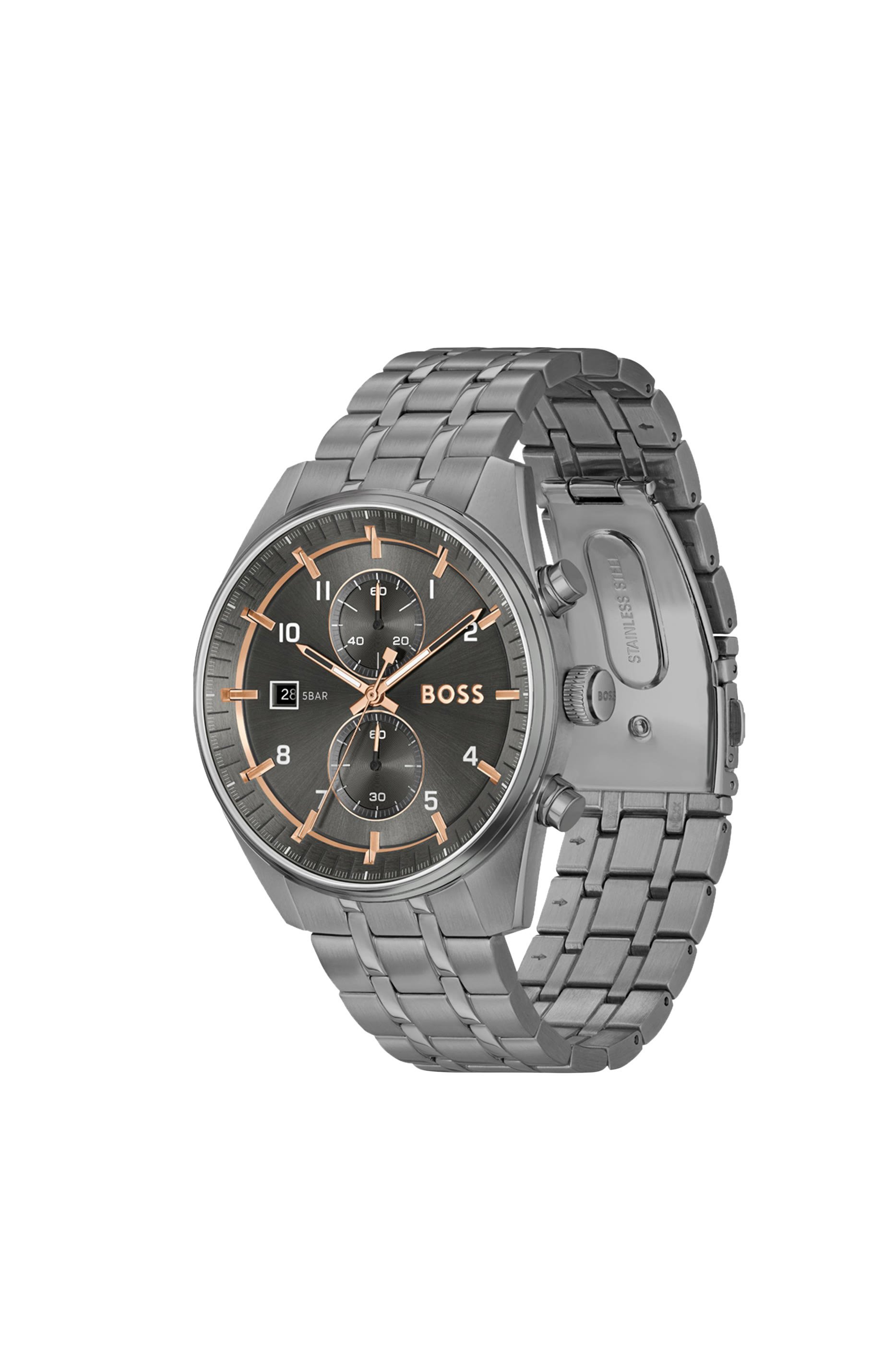 Grey-Plated Chronograph Watch With Gold-Tone Details