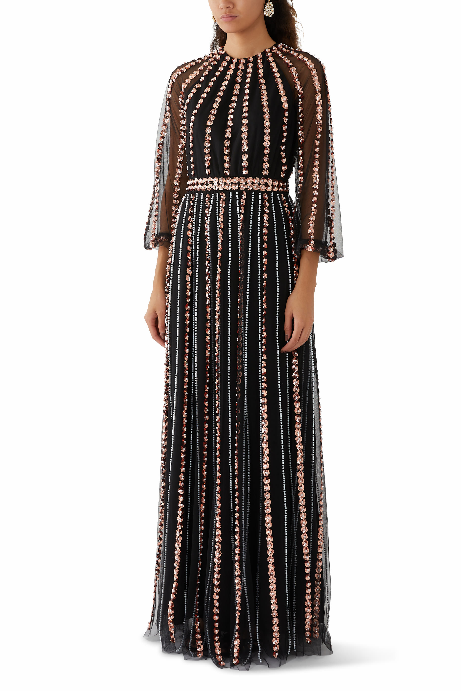 Embellished Long Sleeve Gown