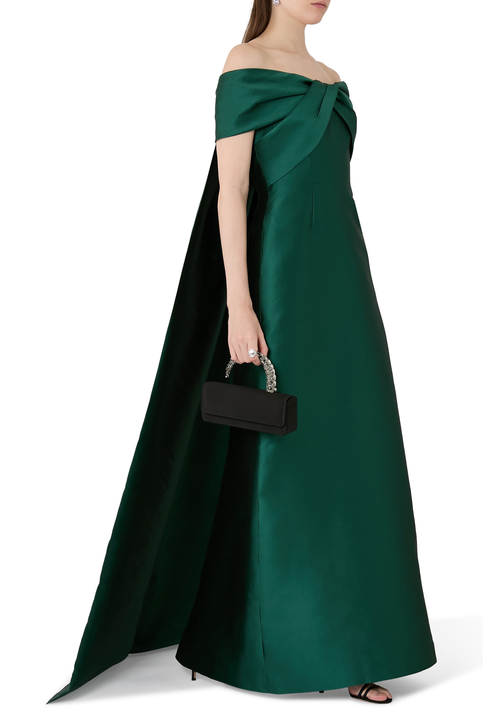 Taffeta Twist Bodice Column Cape Gown