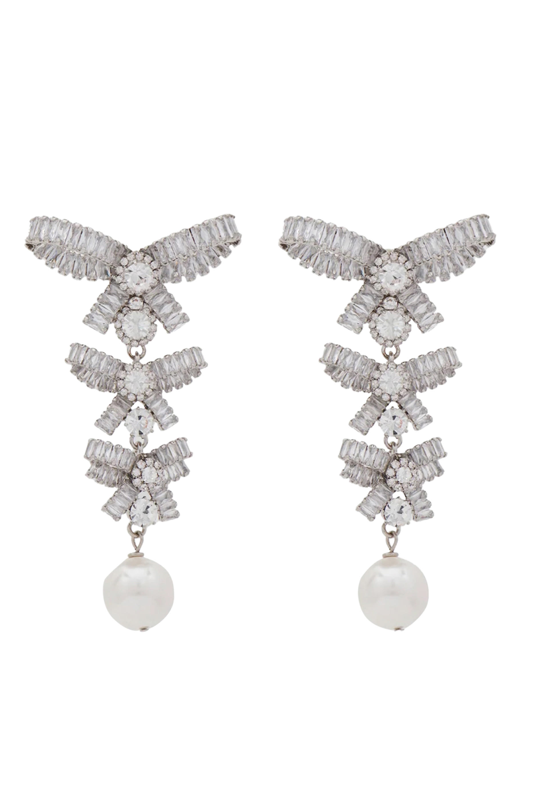 Crystal Bows Earrings with Pearls