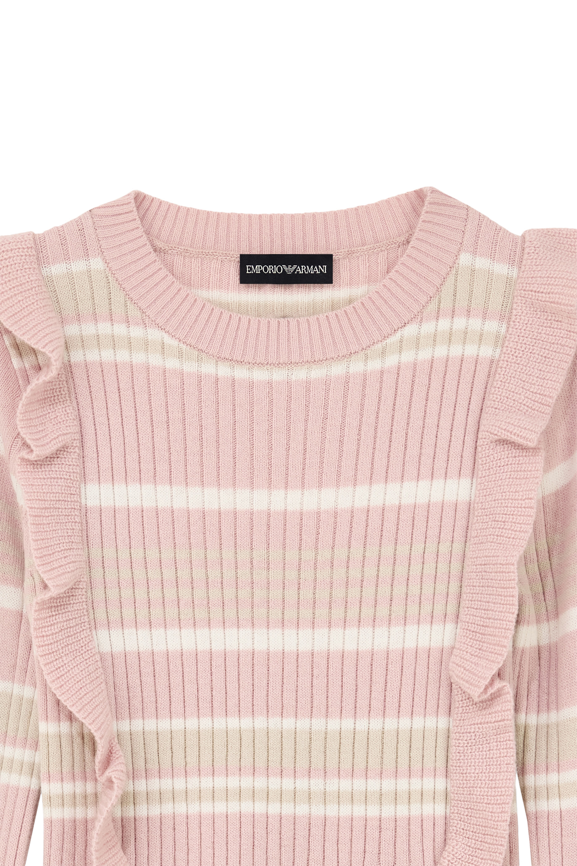 Kids Horizontal Stripes and Ruffles Ribbed Knit Dress