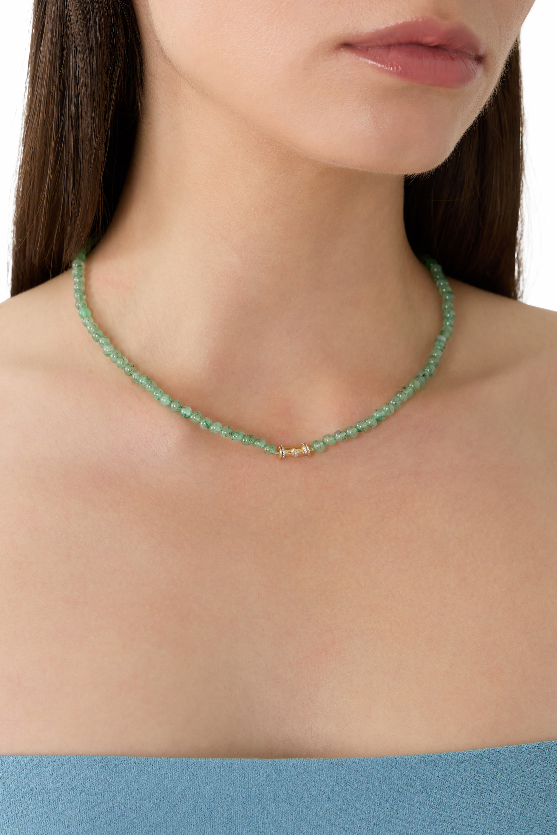 Mini Warrior On Beads Necklace, 18K Yellow Gold & Diamonds