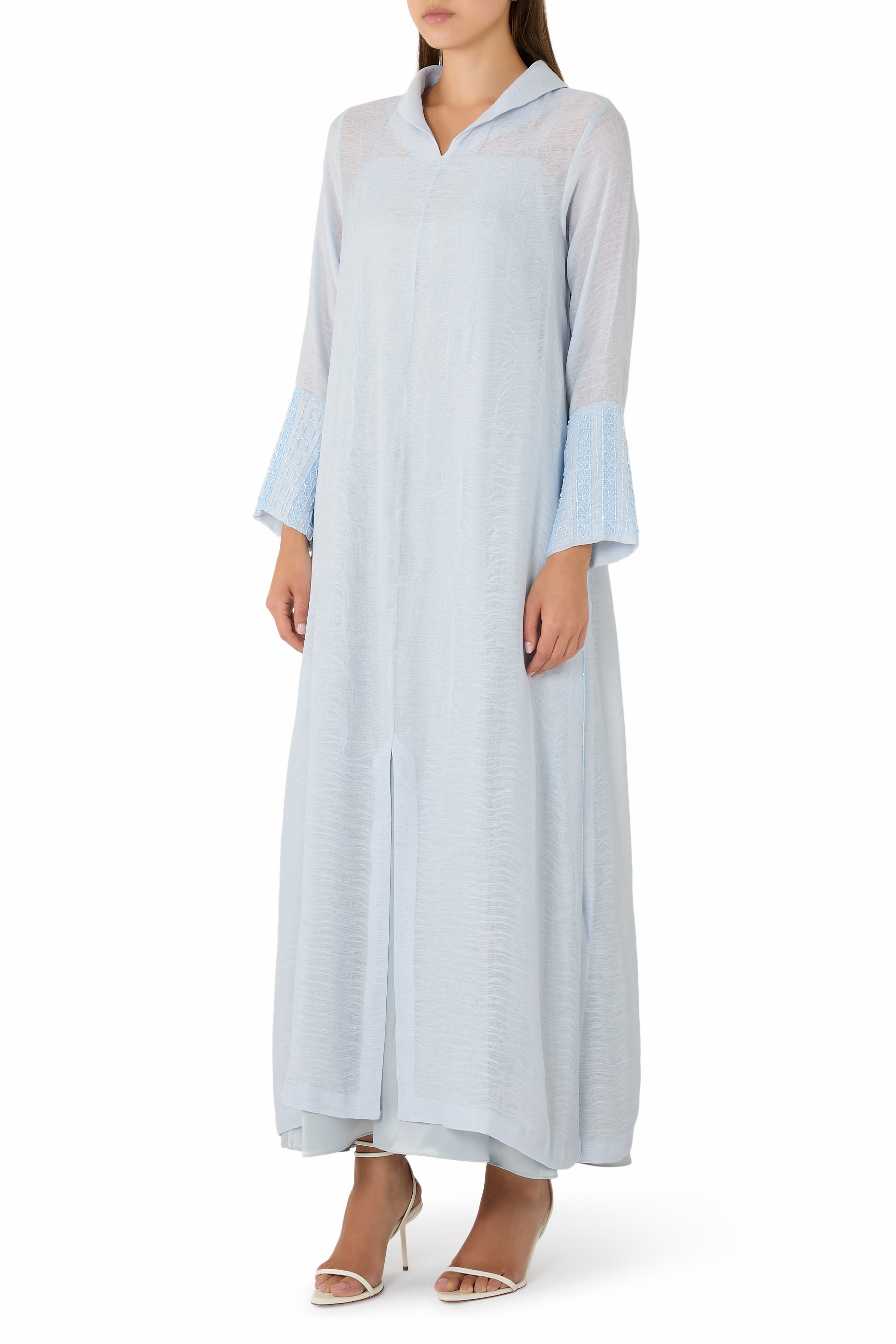  Embroidered Side Slit Detail Dress with Inner Dress 